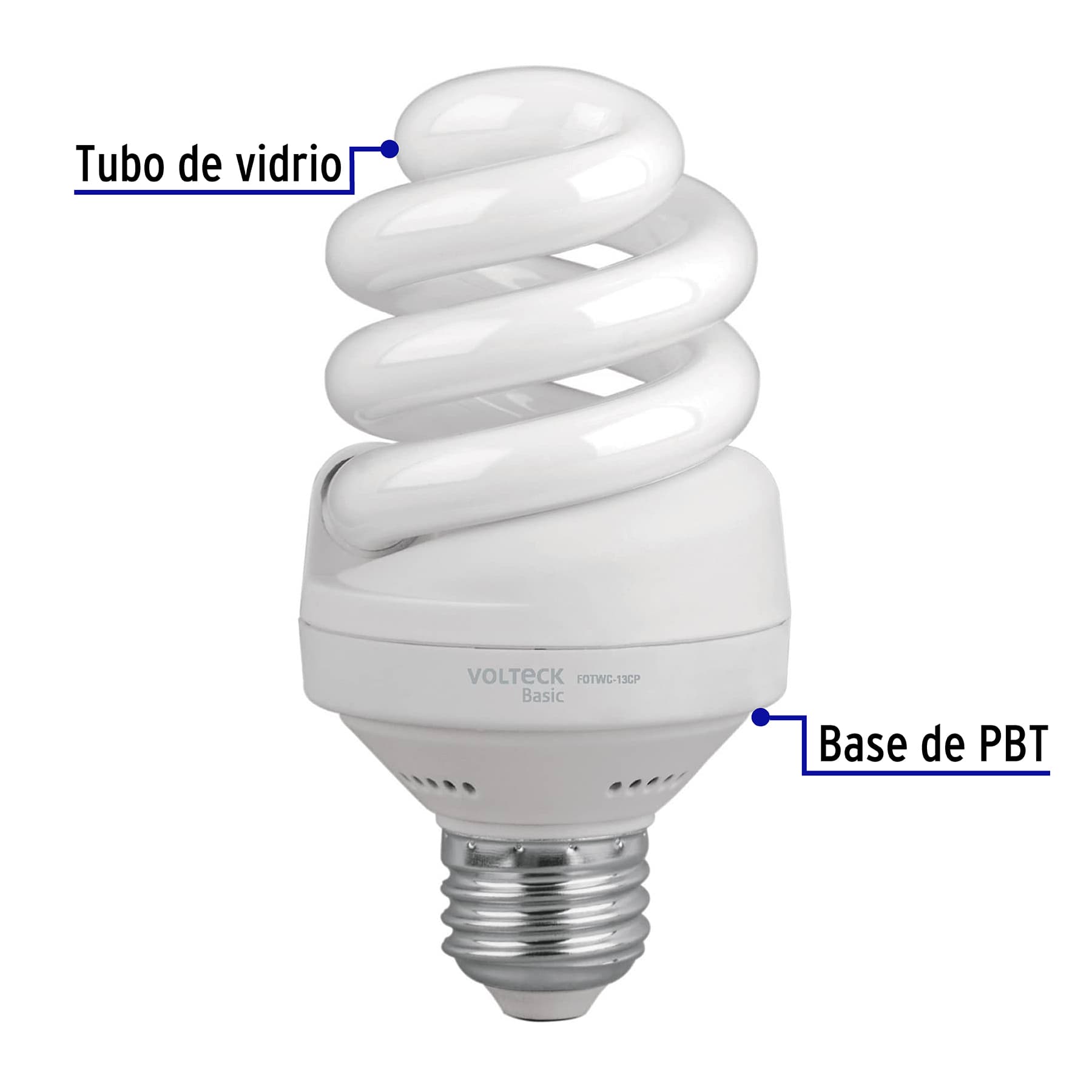 Lámpara espiral T4 13 W luz cálida en caja, VOLTECK
