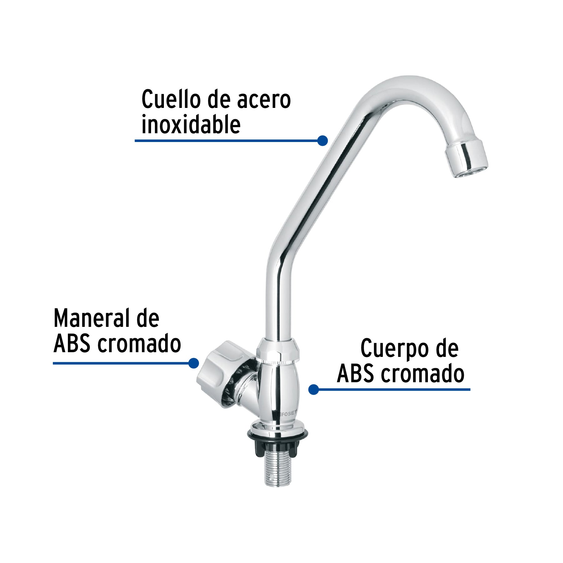 Llave individual fregadero,ABS,cuello corto,hexagonal, BASIC