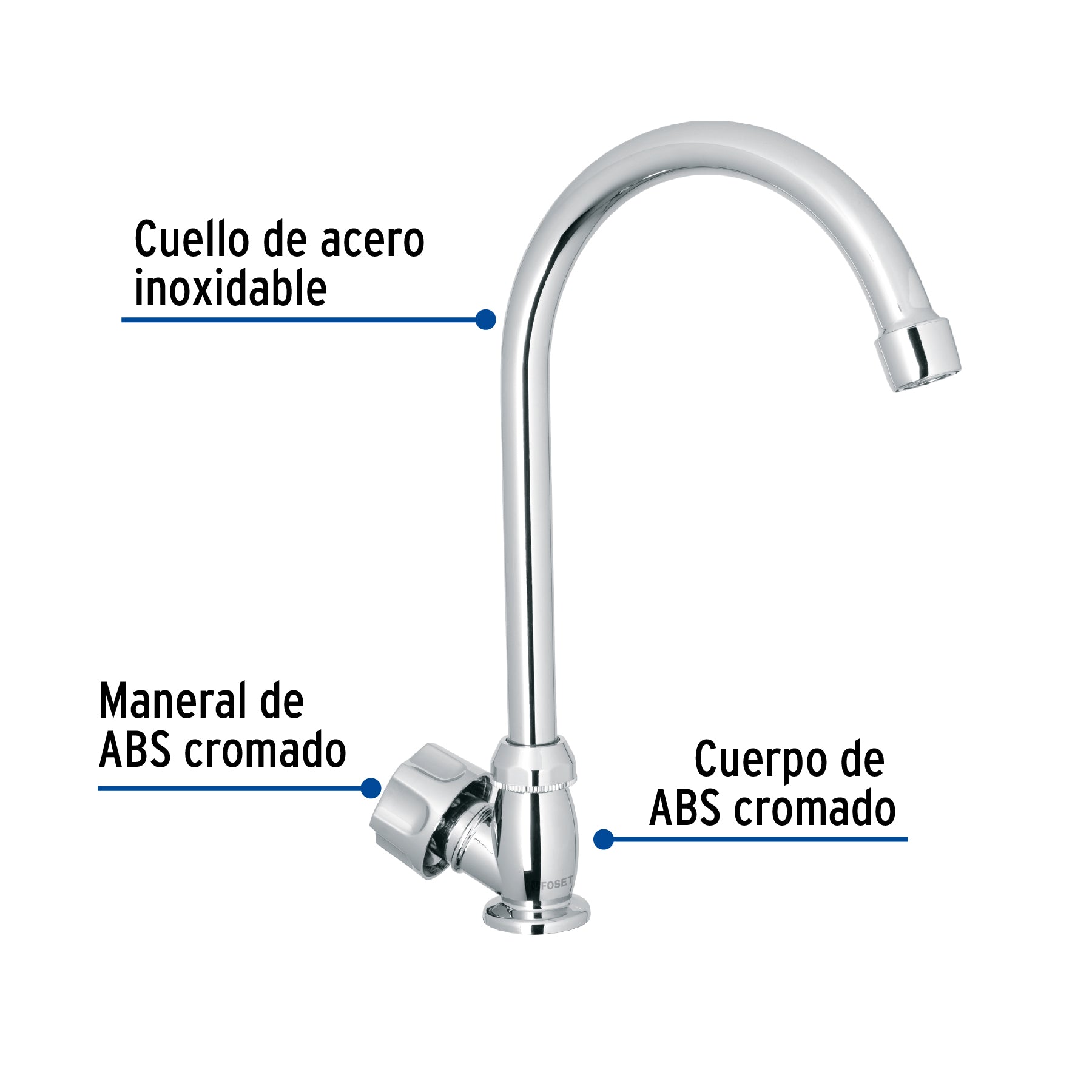 Llave individual fregadero,ABS,cuello curvo,hexagonal, BASIC