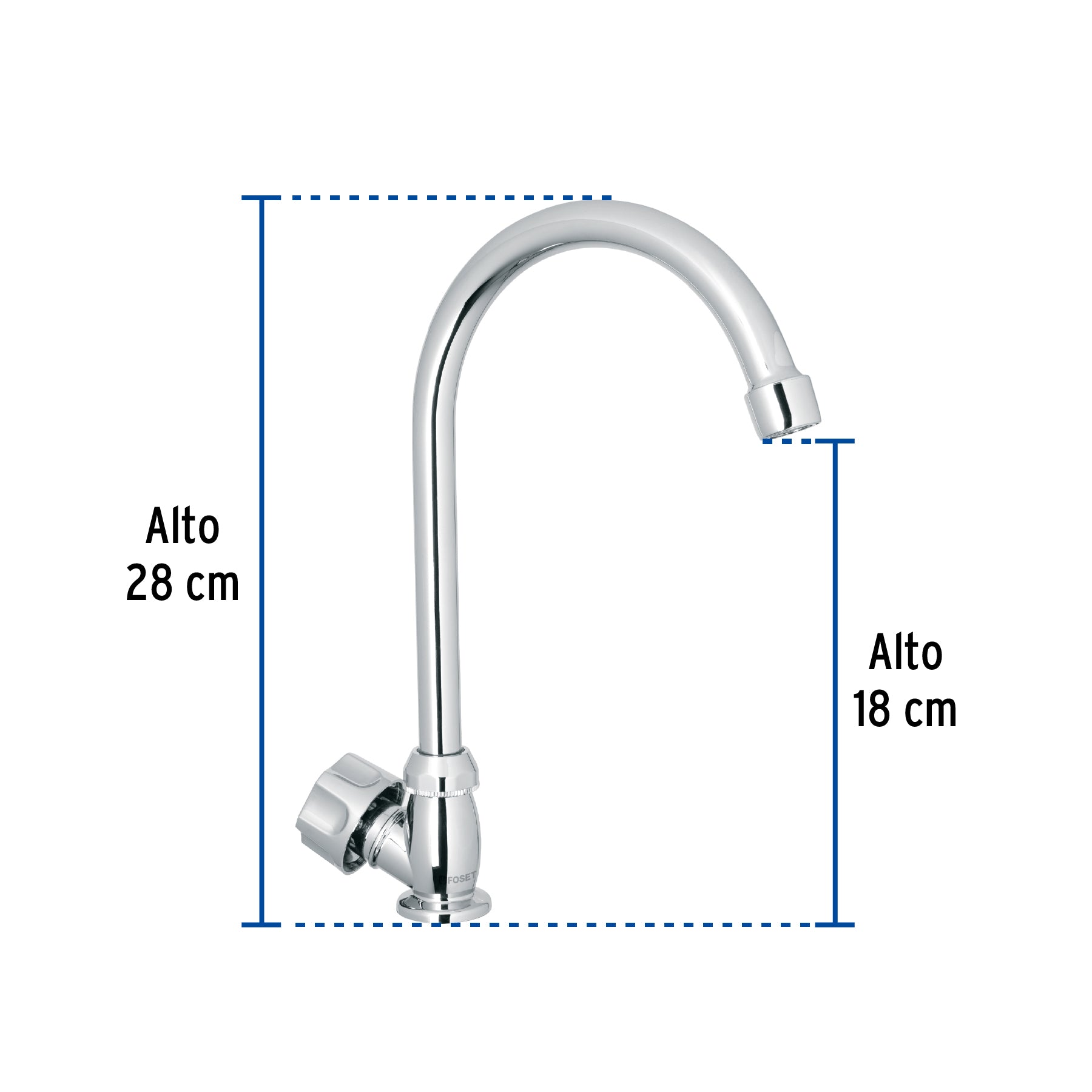 Llave individual fregadero,ABS,cuello curvo,hexagonal, BASIC