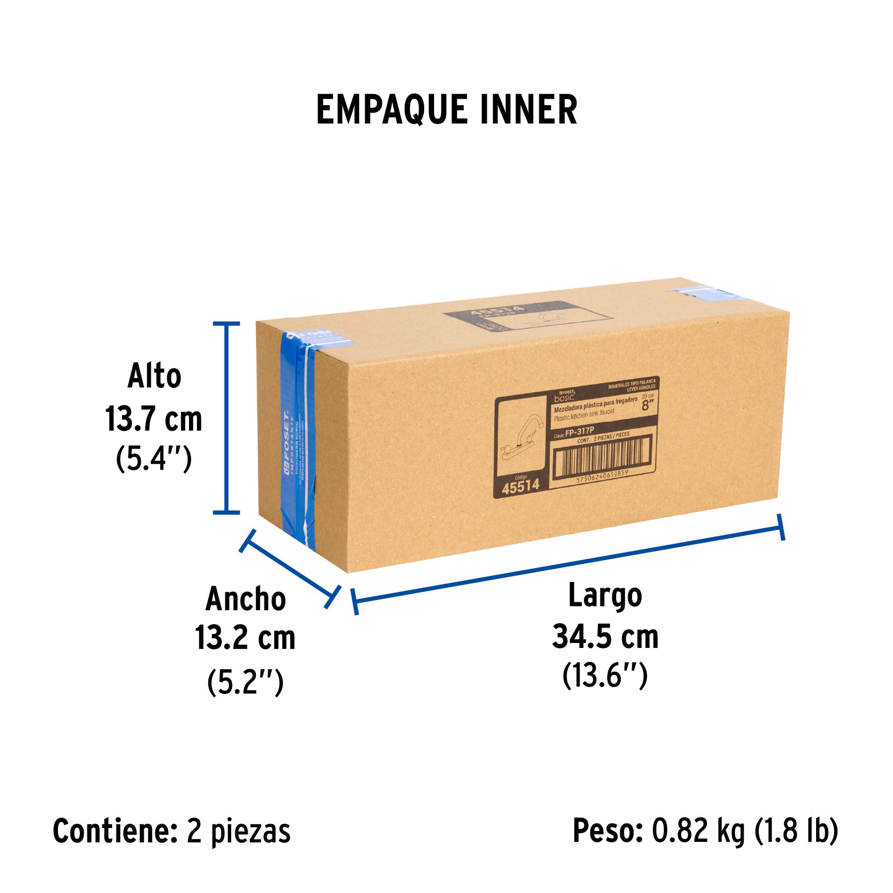 Mezcladora 8" fregadero, ABS, cuello corto, palanca, BASIC - Empaque