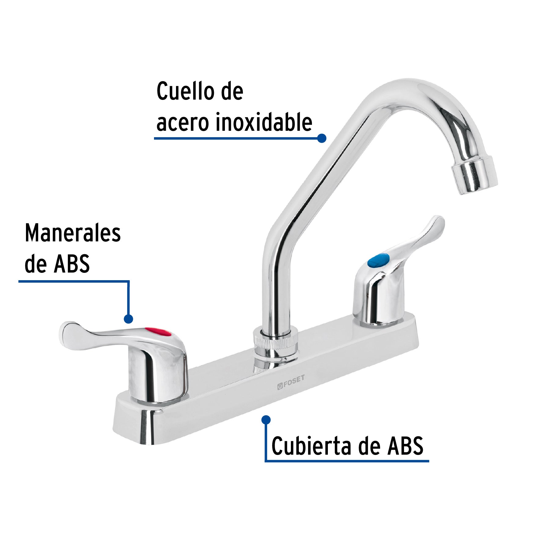 Mezcladora 8" fregadero, ABS, cuello corto, palanca, BASIC
