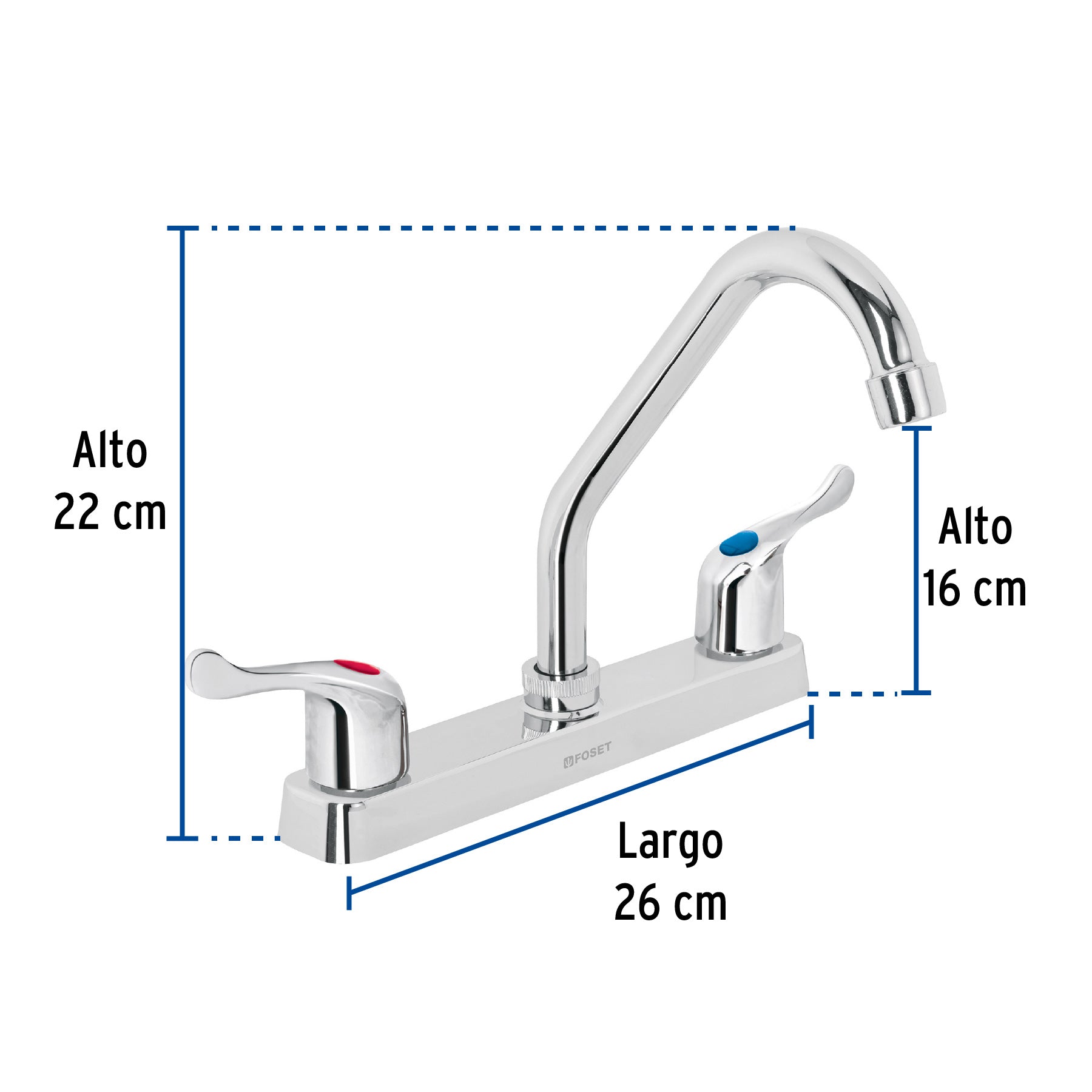 Mezcladora 8" fregadero, ABS, cuello corto, palanca, BASIC