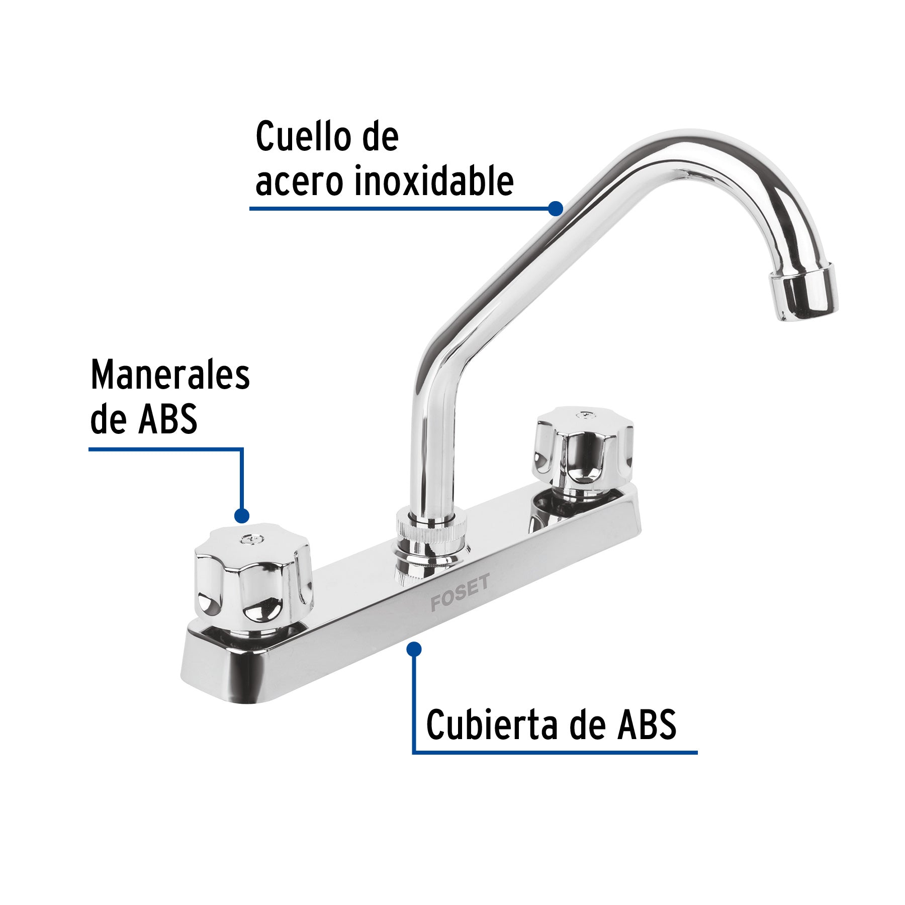 Mezcladora 8" fregadero, ABS, cuello corto, hexagonal, BASIC