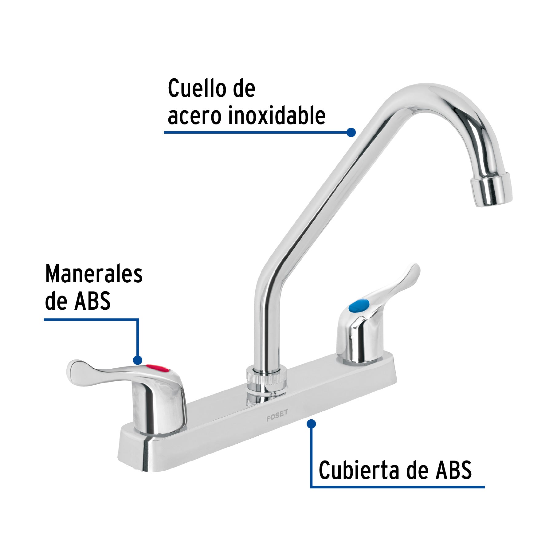 Mezcladora 8" fregadero, ABS, cuello largo, palanca, BASIC