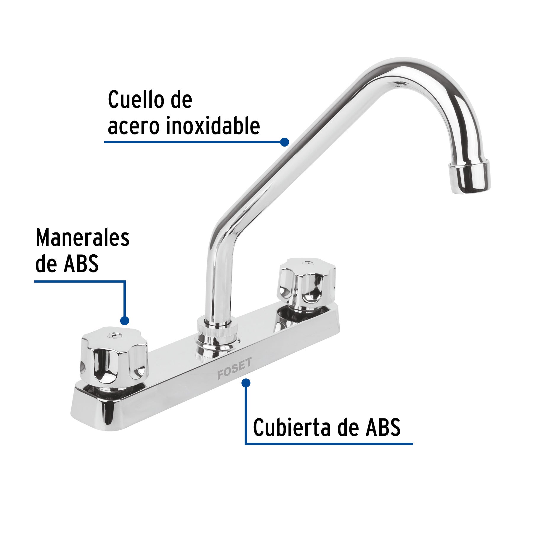 Mezcladora 8" fregadero, ABS, cuello largo, hexagonal, BASIC