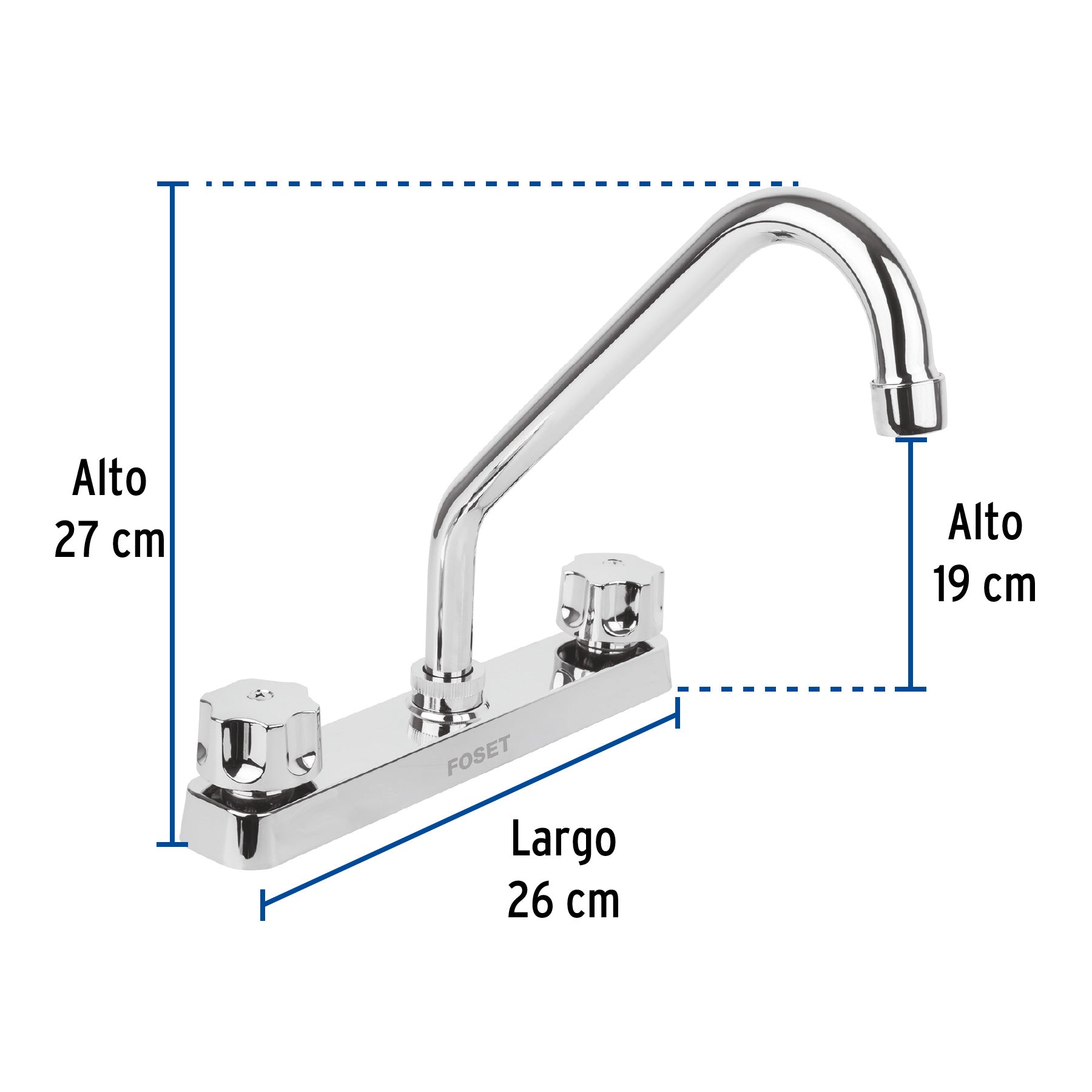 Mezcladora 8" fregadero, ABS, cuello largo, hexagonal, BASIC