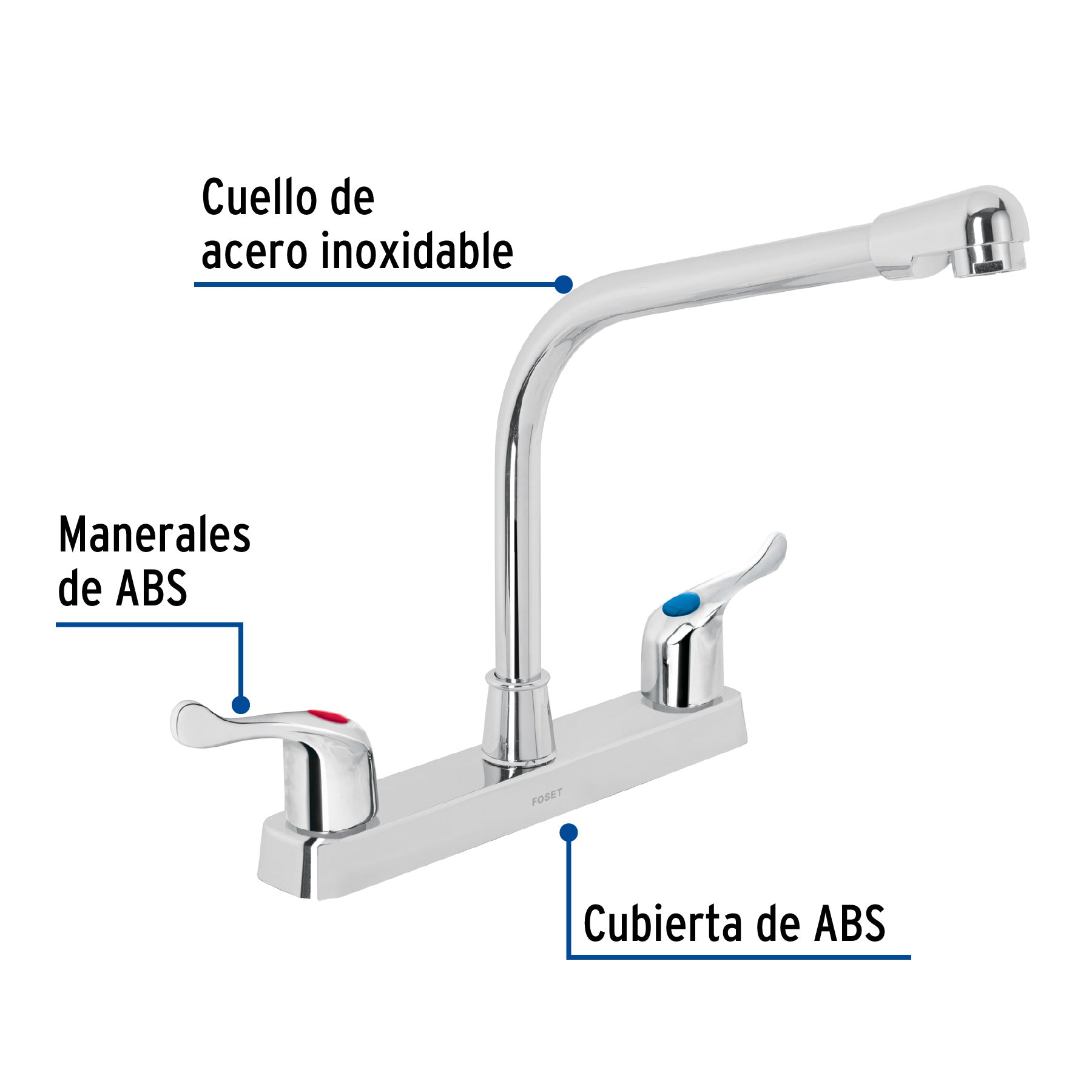 Mezcladora 8" fregadero, ABS, cuello cobra, palanca, BASIC