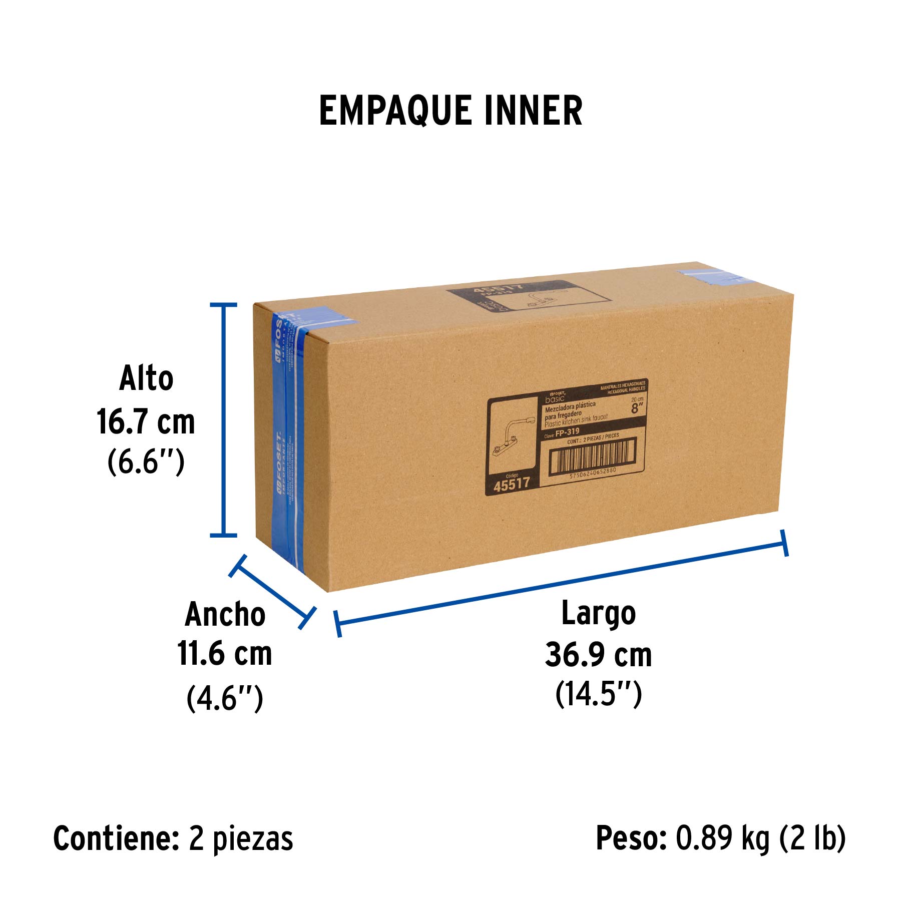 Mezcladora 8" fregadero, ABS, cuello cobra, hexagonal, BASIC - Empaque