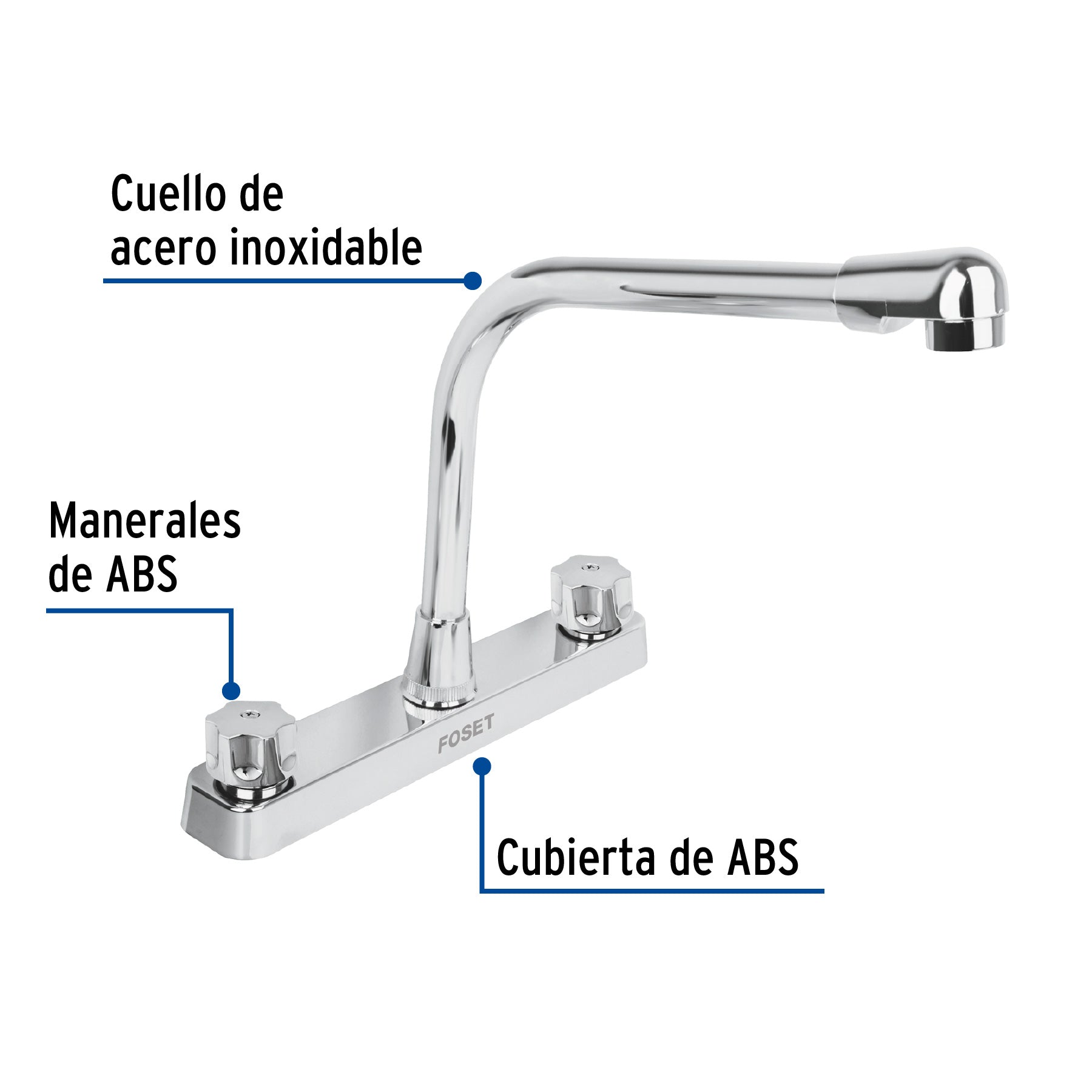 Mezcladora 8" fregadero, ABS, cuello cobra, hexagonal, BASIC