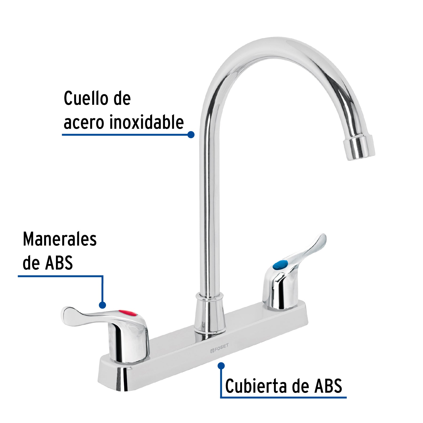 Mezcladora 8" fregadero, ABS, cuello curvo, palanca, BASIC
