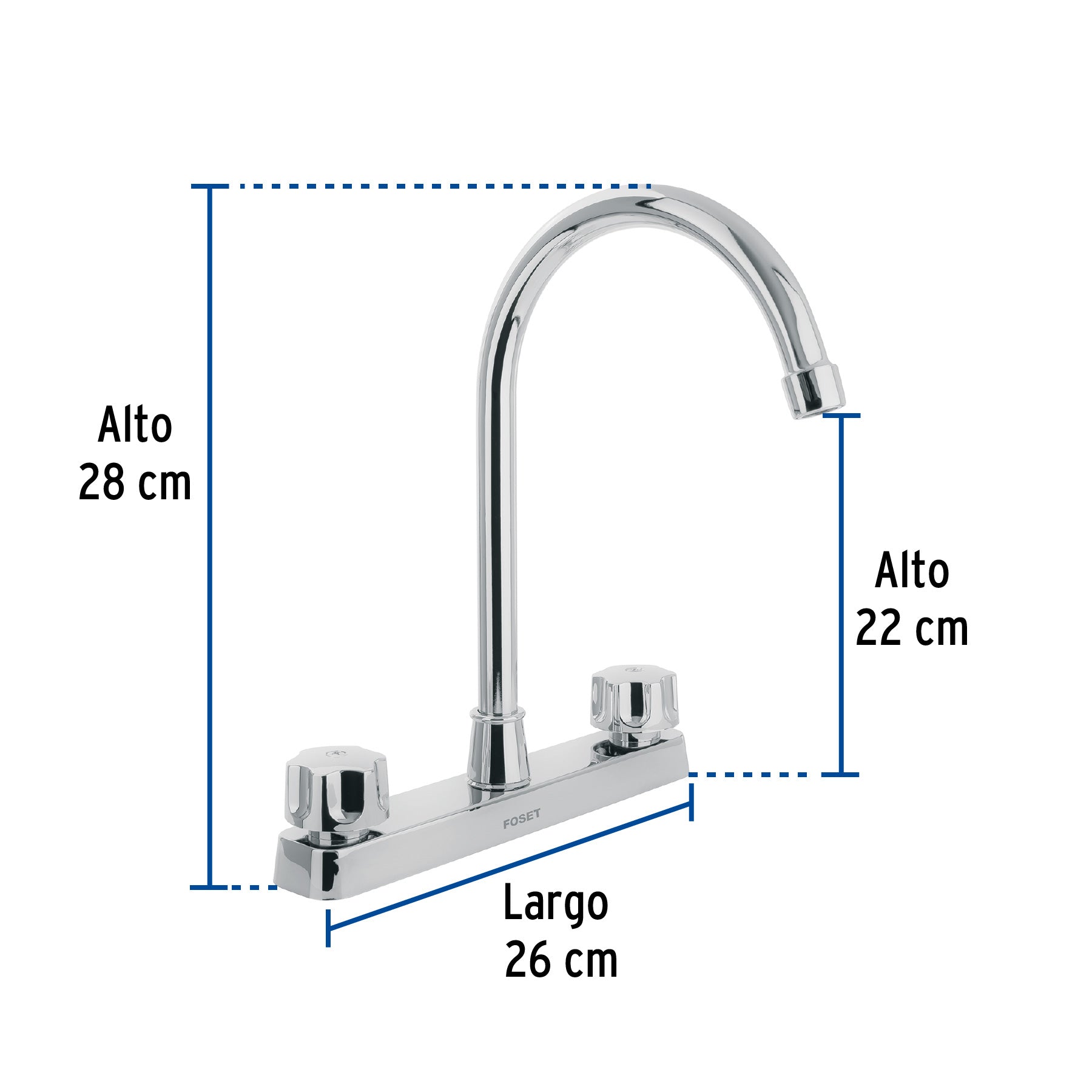 Mezcladora 8" fregadero, ABS, cuello curvo, hexagonal, BASIC
