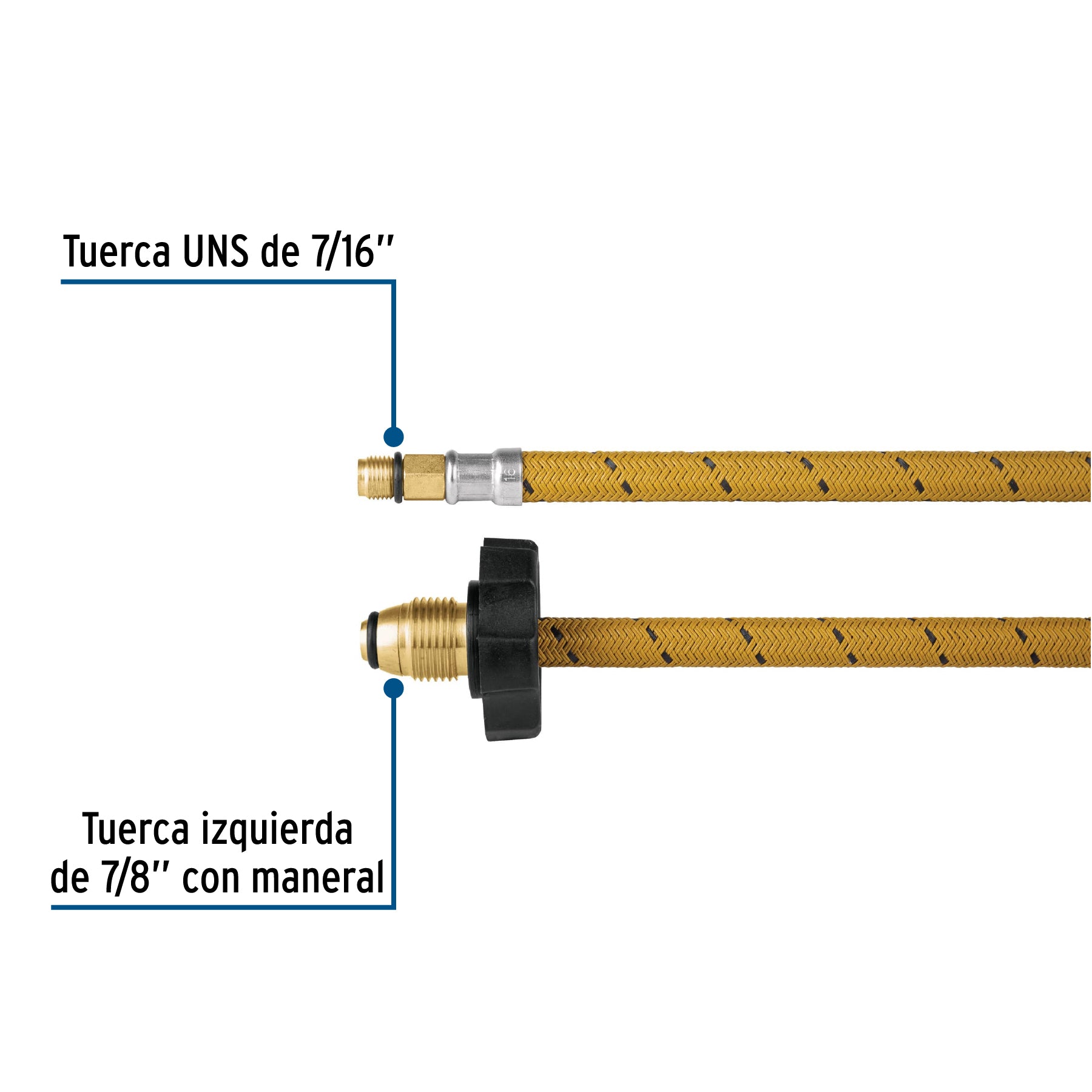 Manguera pigtail, vinilo, 7/16" x 7/8", 55 cm, FOSET