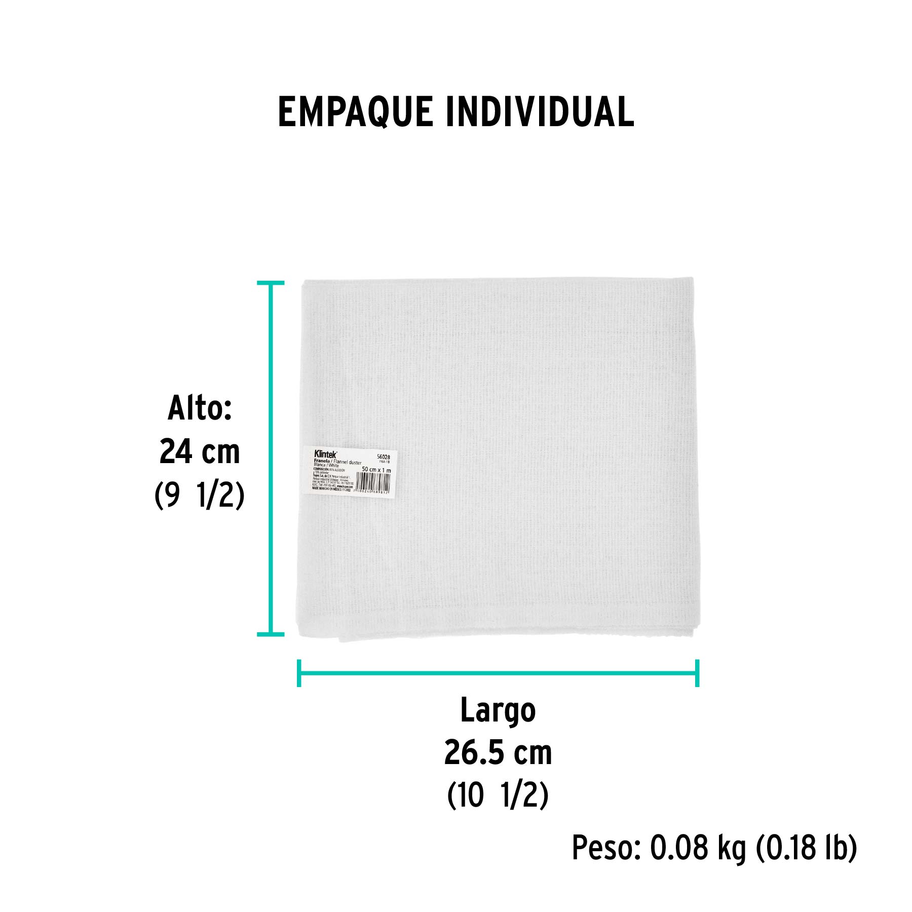Franela blanca de algodón de 1 m, KLINTEK - Empaque
