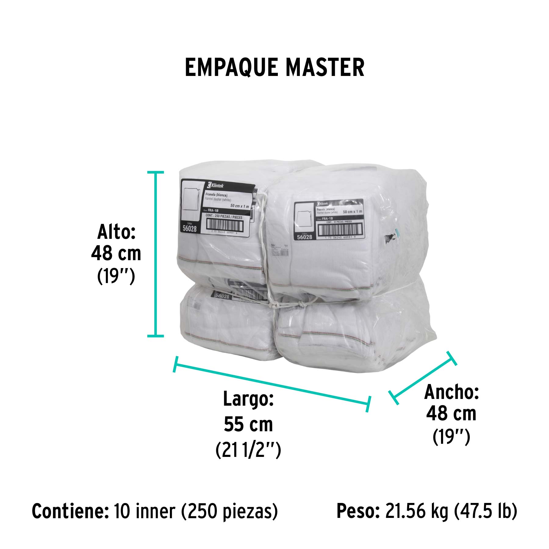 Franela blanca de algodón de 1 m, KLINTEK - Empaque