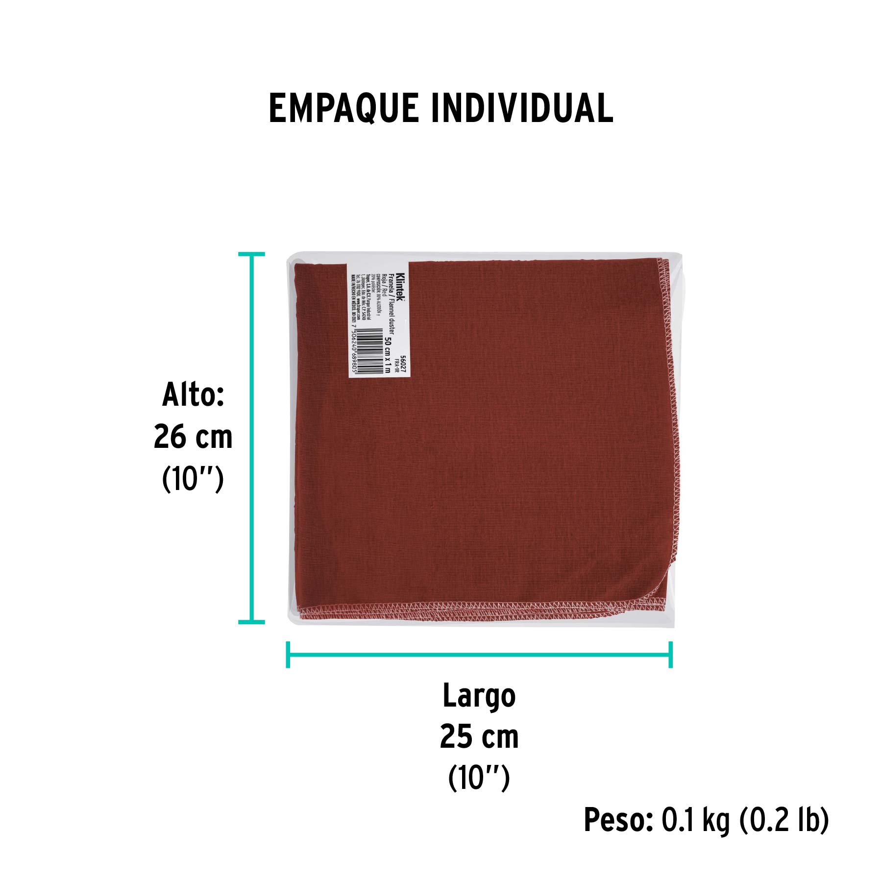 Franela roja de algodón de 1 m, KLINTEK - Empaque