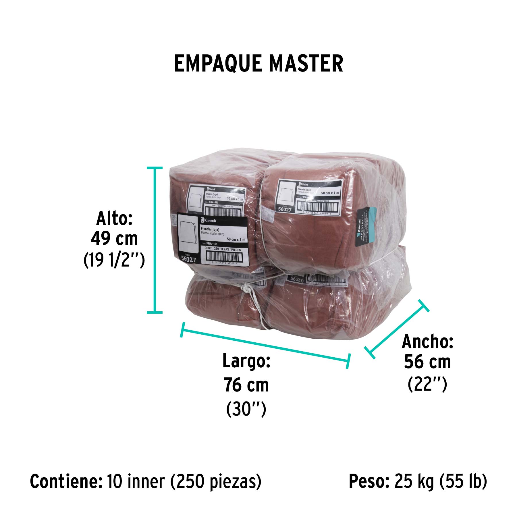 Franela roja de algodón de 1 m, KLINTEK - Empaque