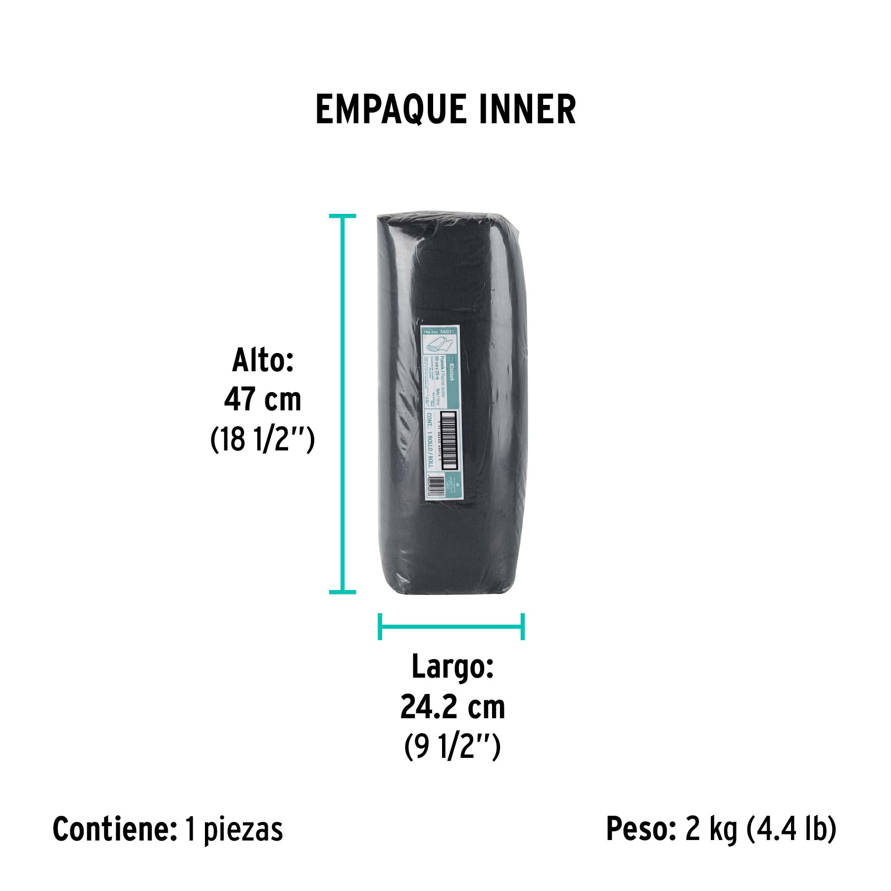 Rollo de 25 m de franela gris de algodón, KLINTEK - Empaque