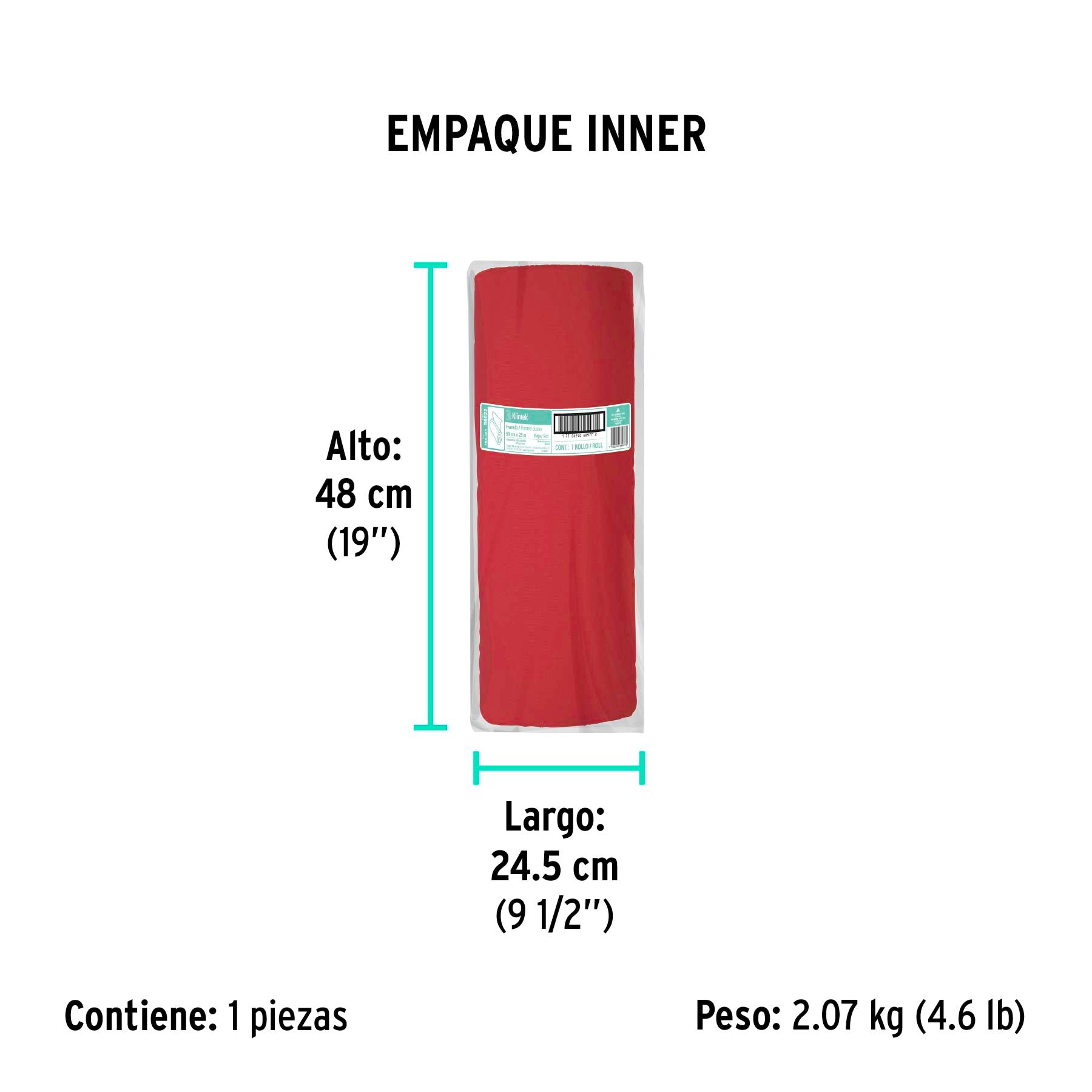 Rollo de 25 m de franela roja de algodón, KLINTEK - Empaque