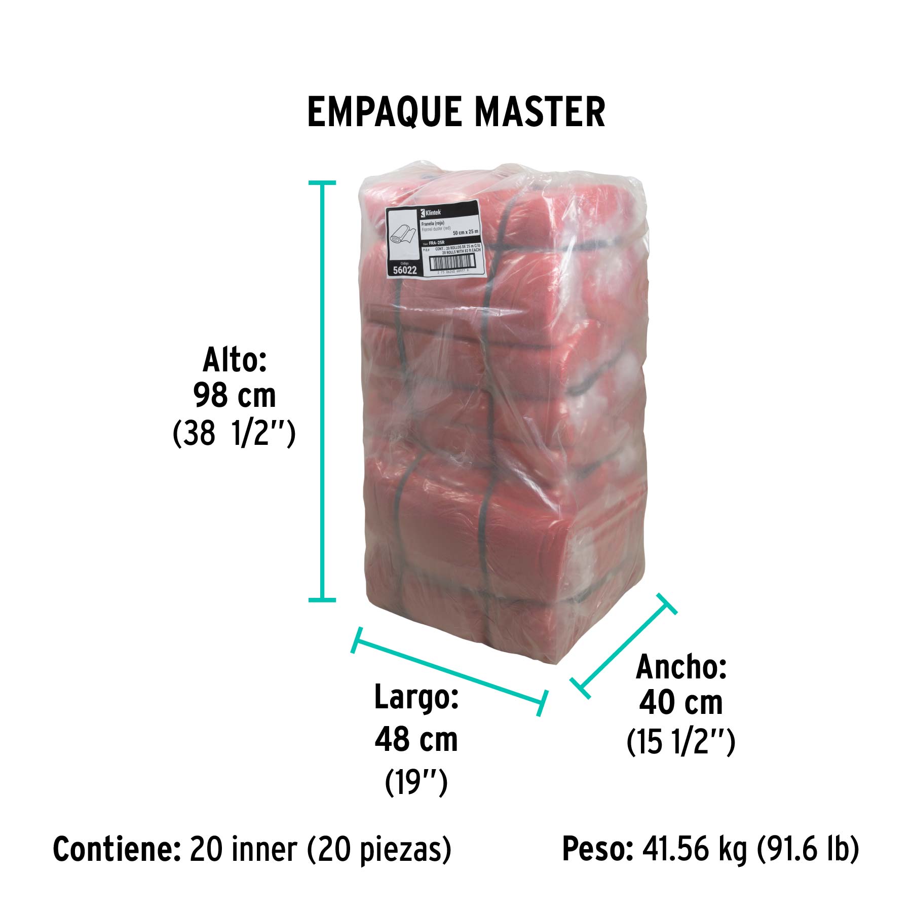 Rollo de 25 m de franela roja de algodón, KLINTEK - Empaque