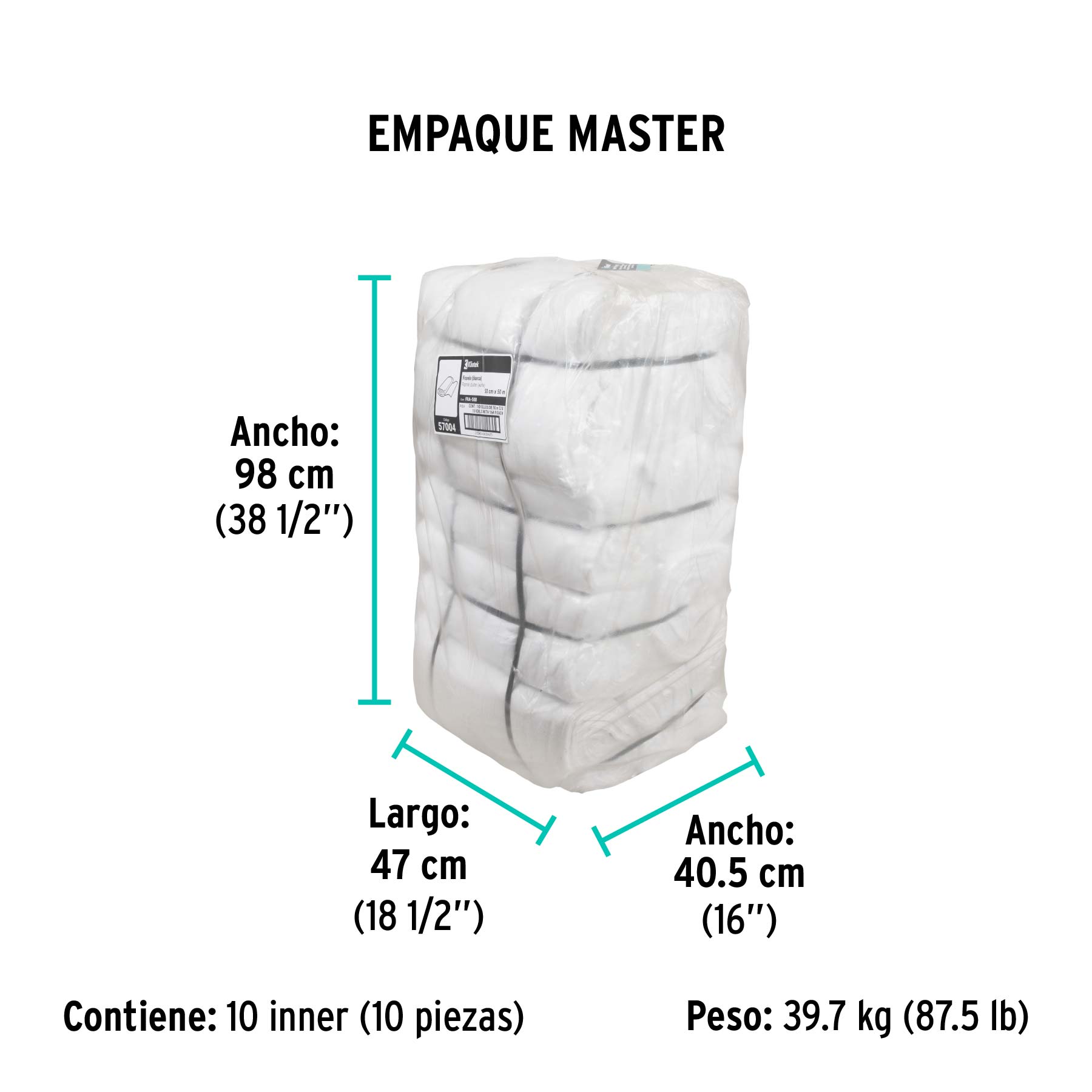 Rollo de 50 m de franela blanca de algodón, KLINTEK - Empaque