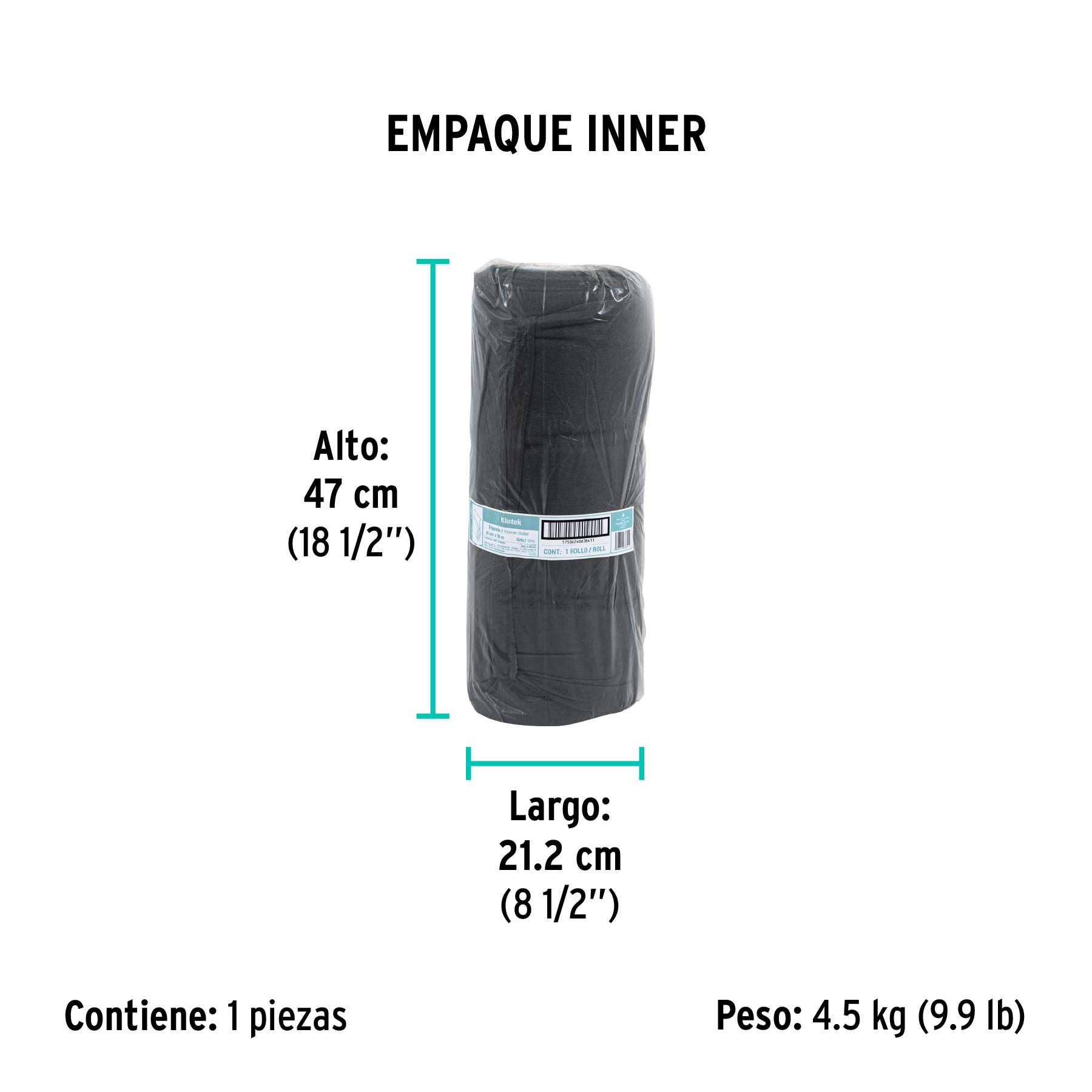Rollo de 50 m de franela gris de algodón, KLINTEK - Empaque