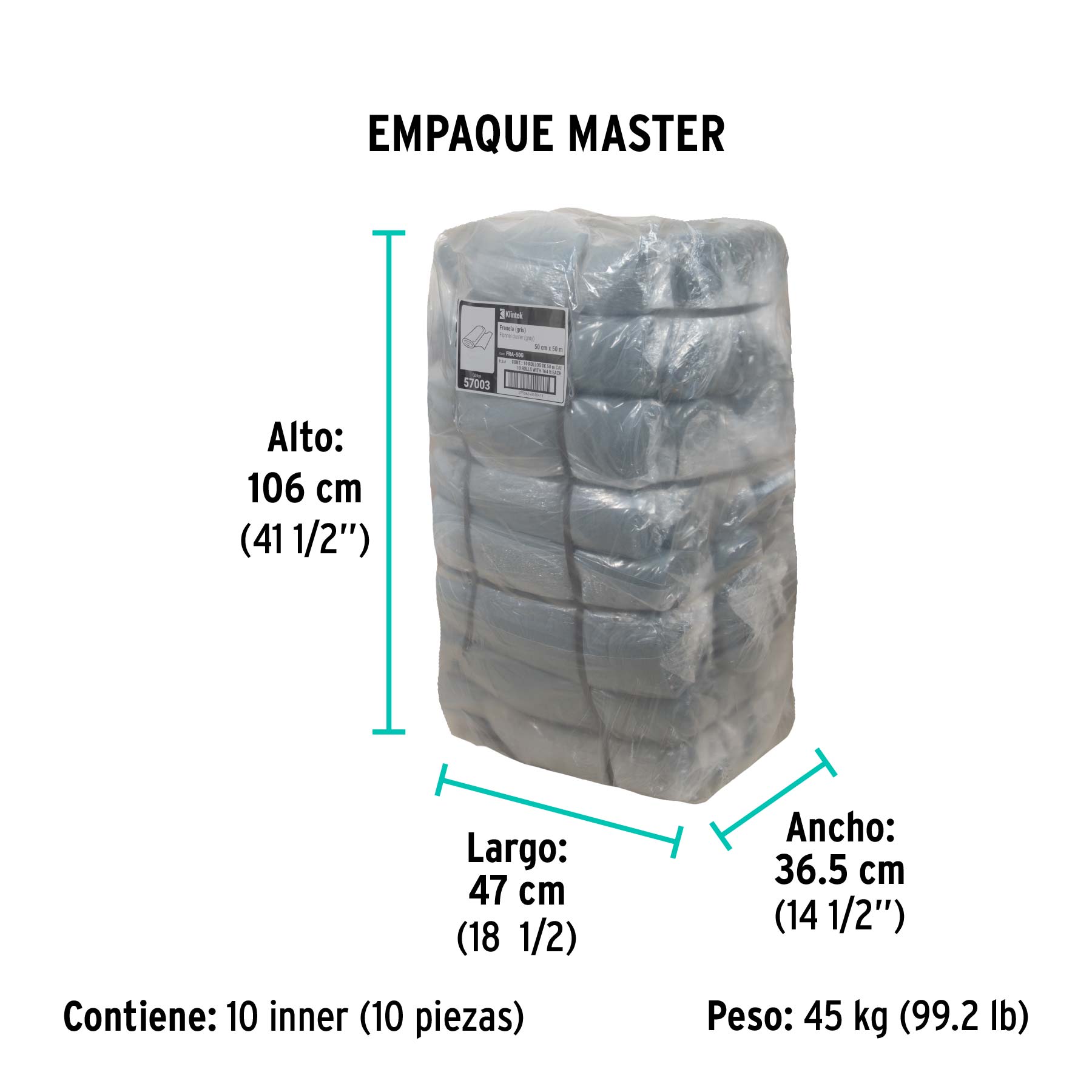 Rollo de 50 m de franela gris de algodón, KLINTEK - Empaque