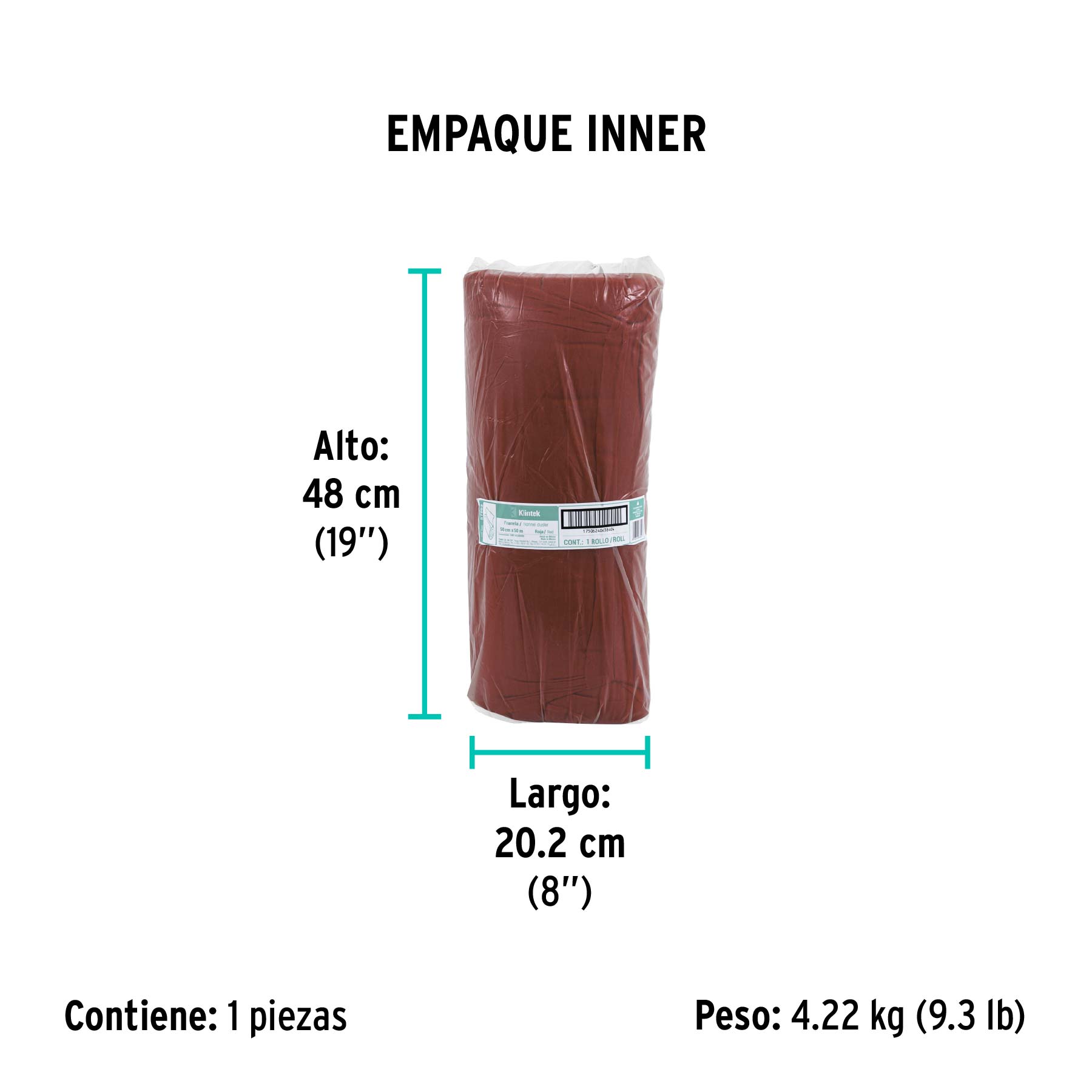 Rollo de 50 m de franela roja de algodón, KLINTEK - Empaque