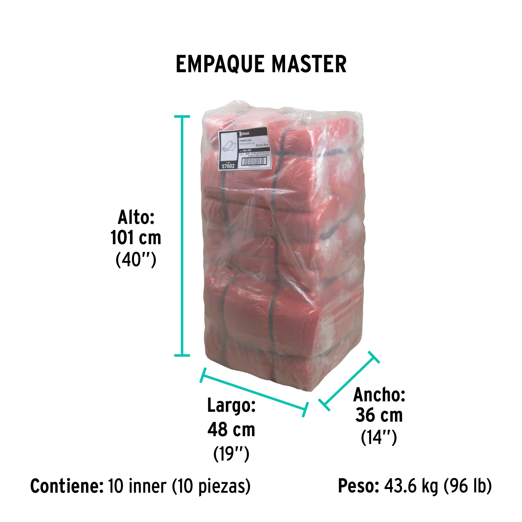 Rollo de 50 m de franela roja de algodón, KLINTEK - Empaque