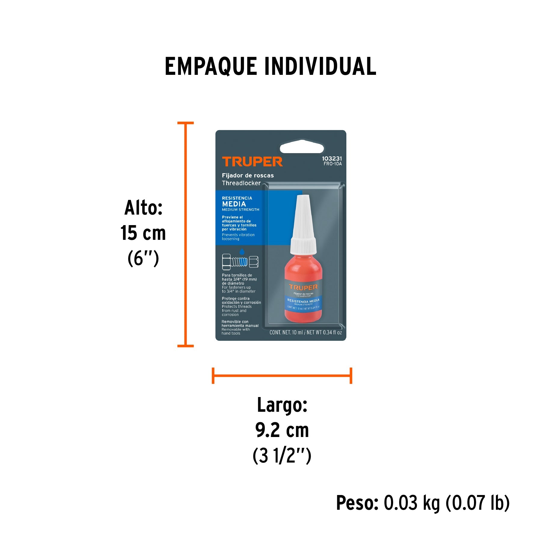 Fijador de roscas, removible, 10 ml, azul, TRUPER - Empaque