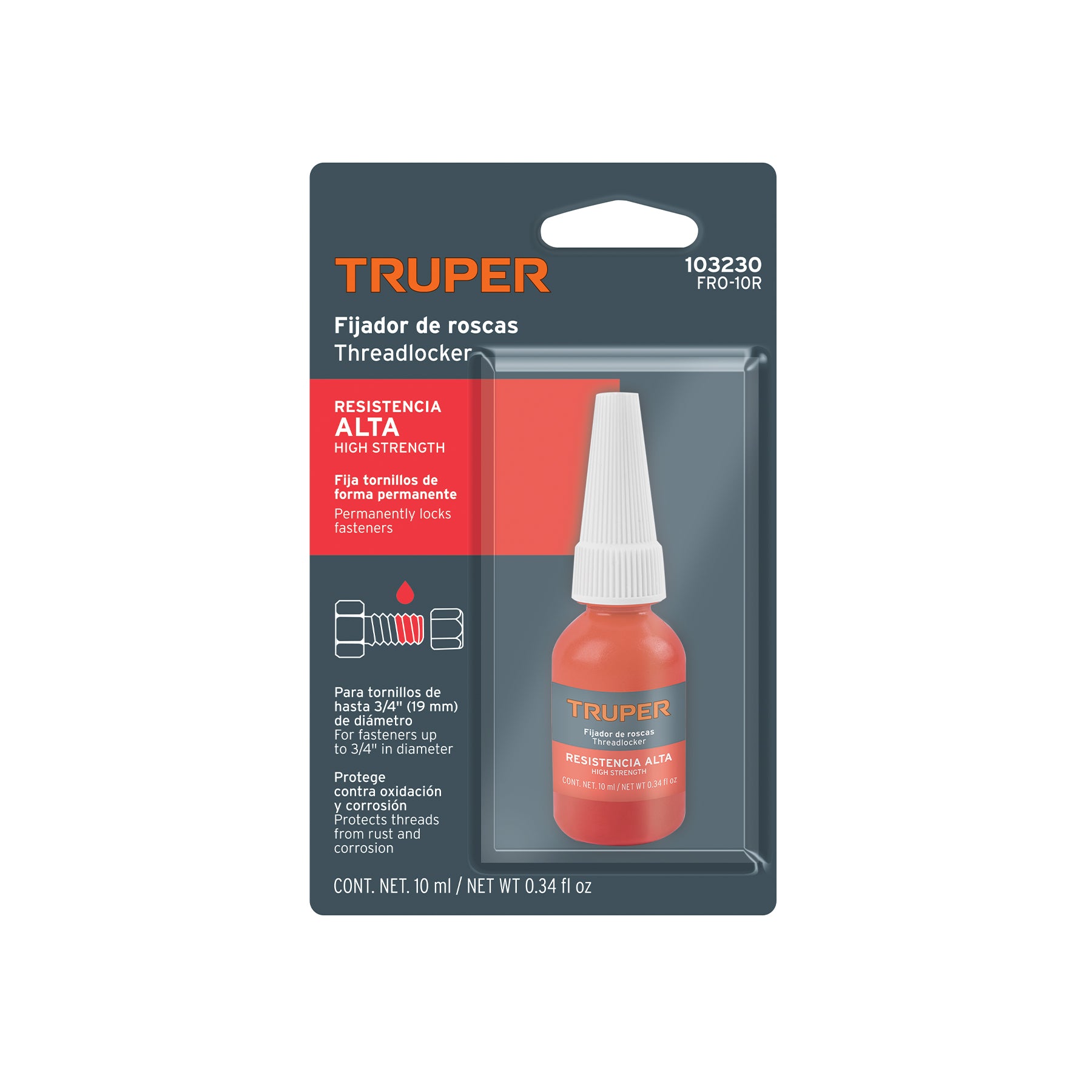 Fijador de roscas, permanente, 10 ml, rojo, TRUPER