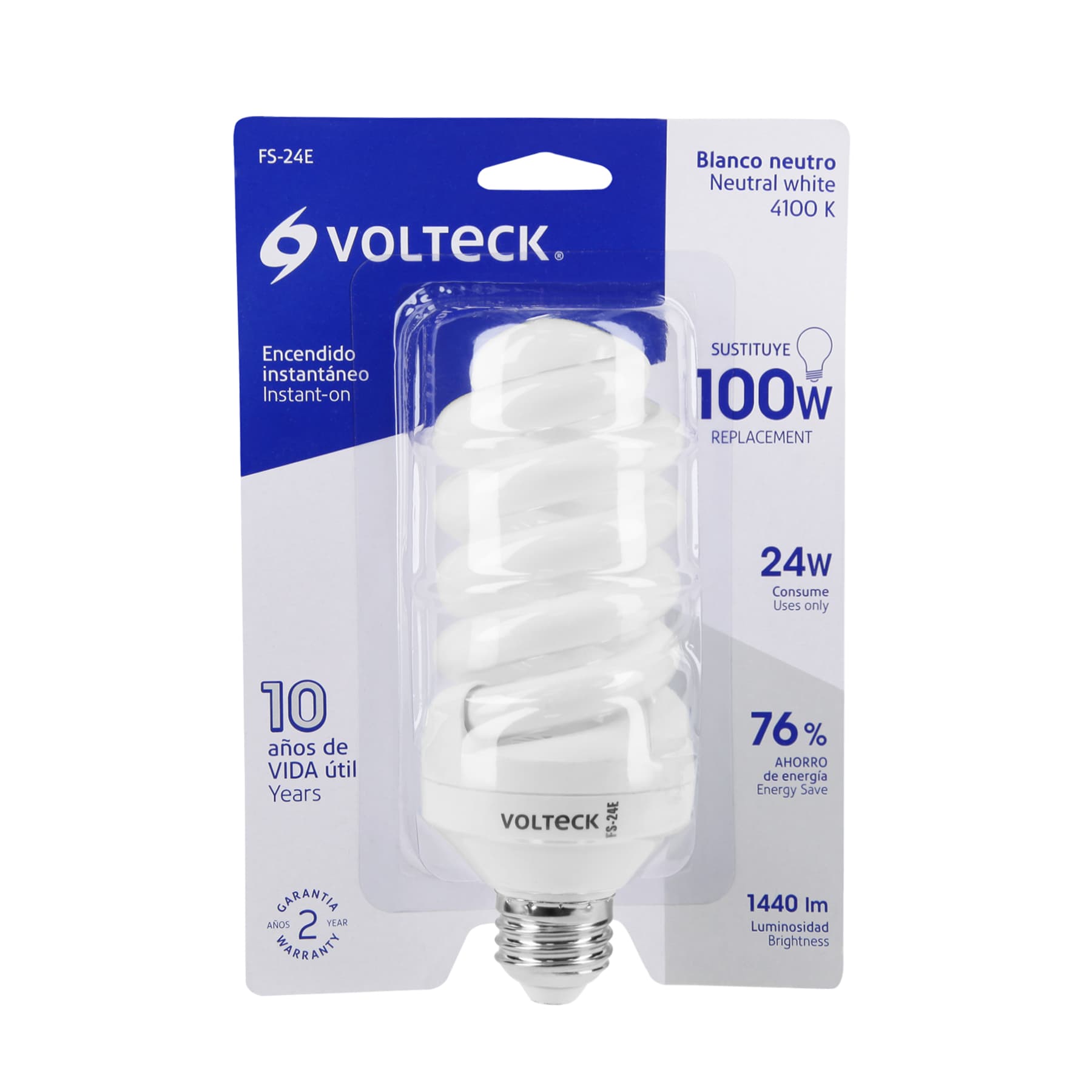 Lámpara espiral T4 24 W luz neutra en blíster, VOLTECK