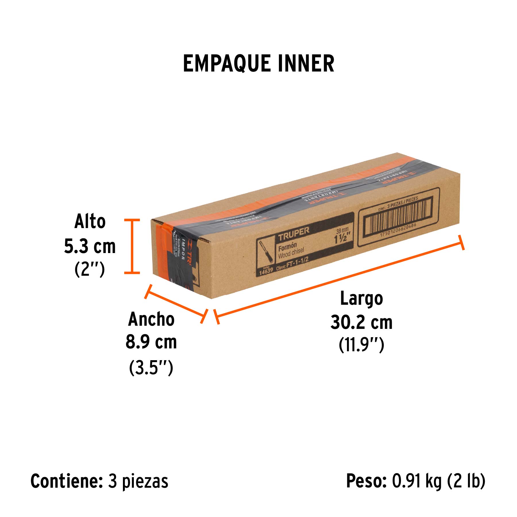 Formón 1-1/2" mango Comfort Grip, TRUPER - Empaque