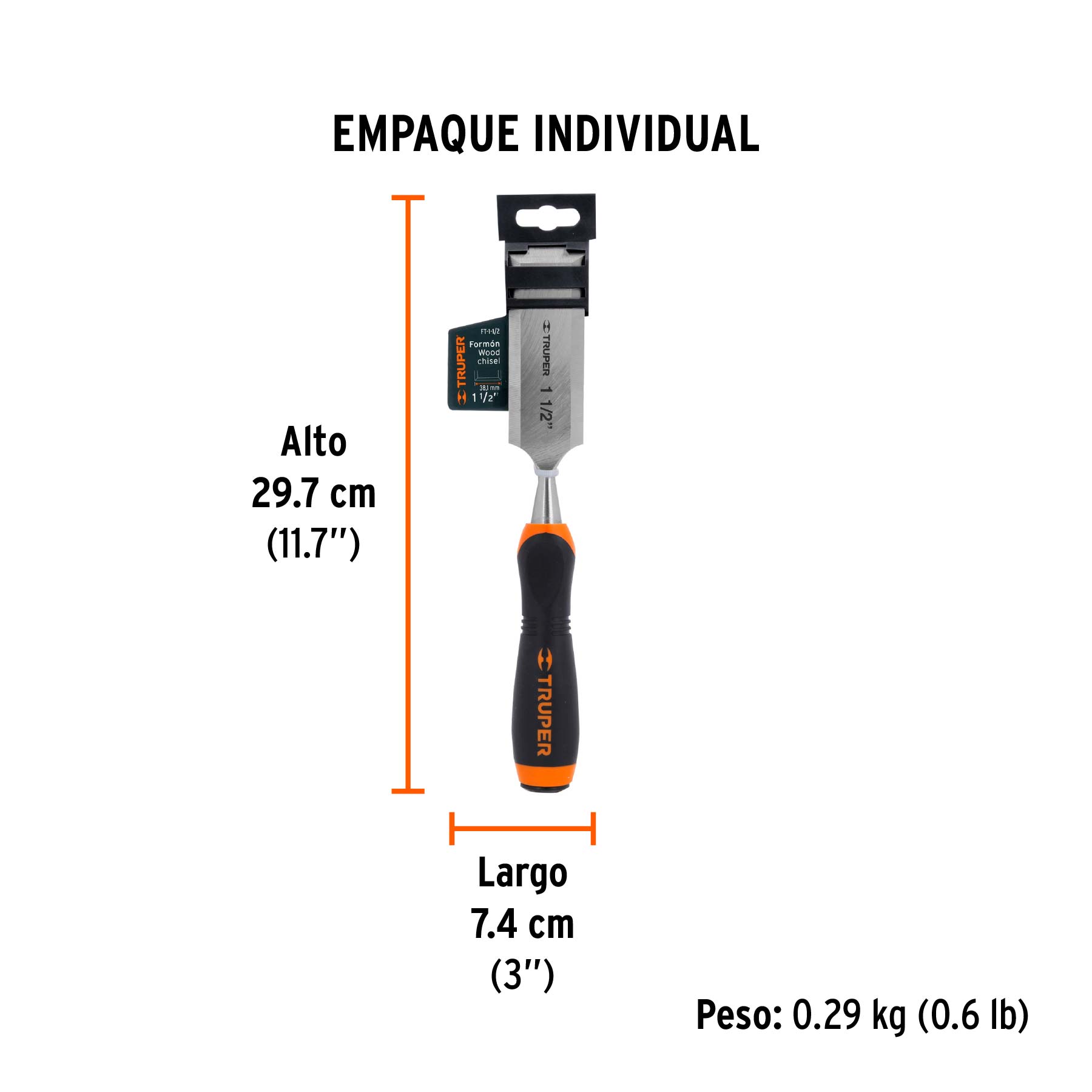 Formón 1-1/2" mango Comfort Grip, TRUPER - Empaque