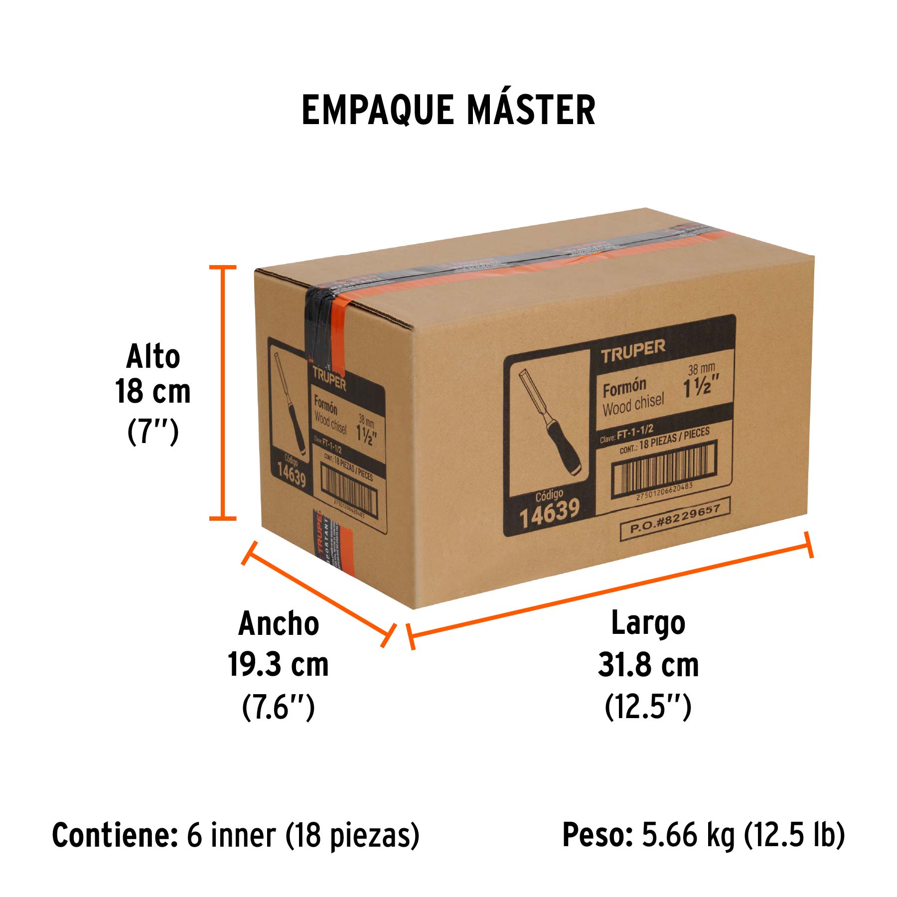 Formón 1-1/2" mango Comfort Grip, TRUPER - Empaque