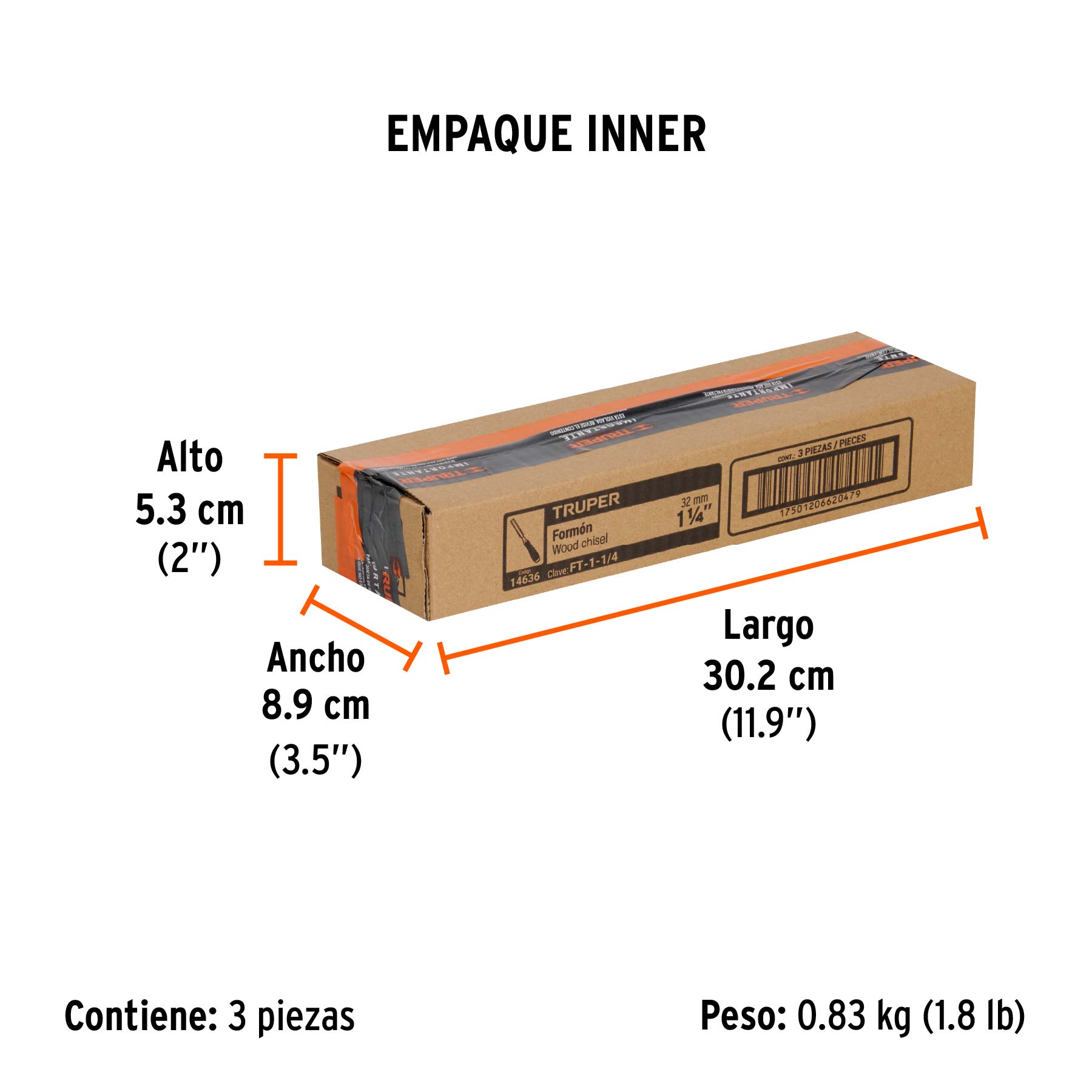 Formón 1-1/4" mango Comfort Grip, TRUPER - Empaque