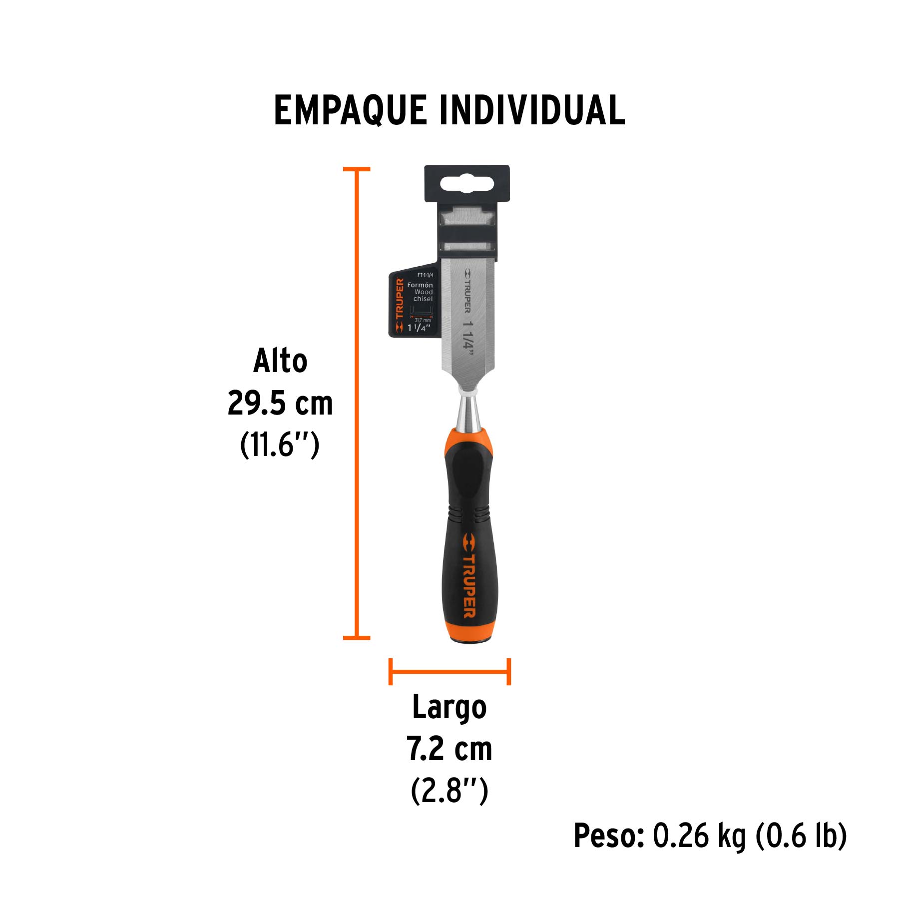 Formón 1-1/4" mango Comfort Grip, TRUPER - Empaque