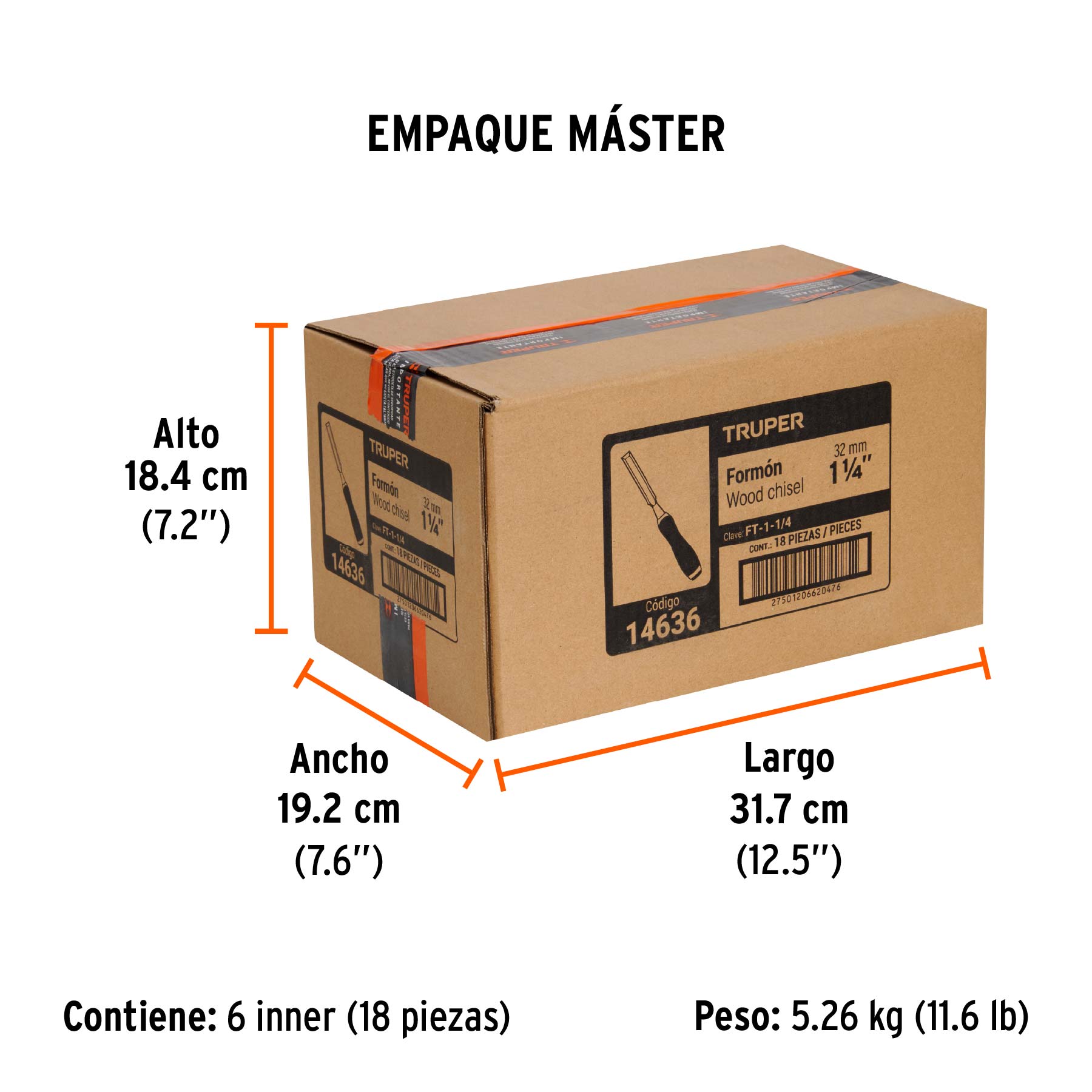 Formón 1-1/4" mango Comfort Grip, TRUPER - Empaque
