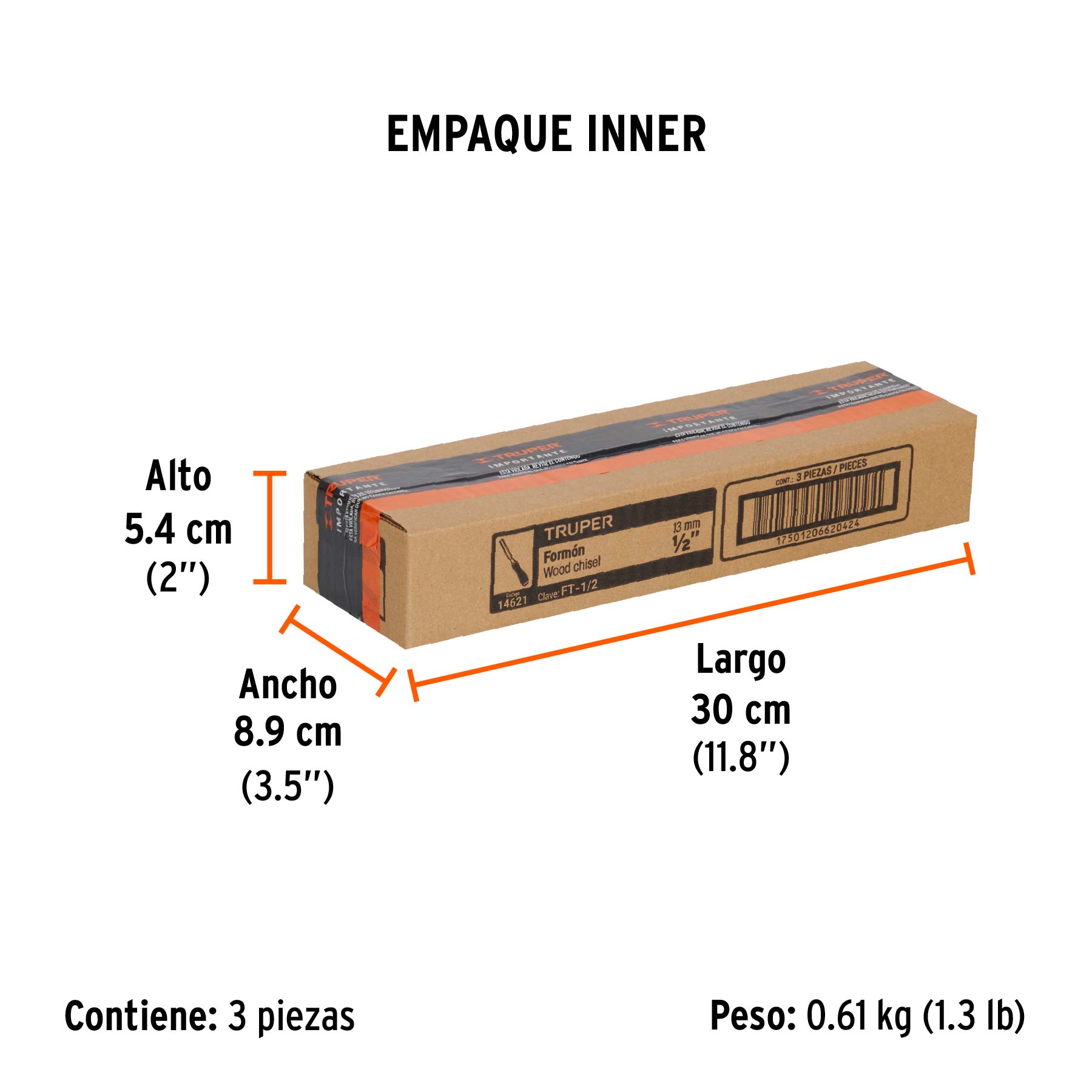 Formón 1/2" mango Comfort Grip, TRUPER - Empaque