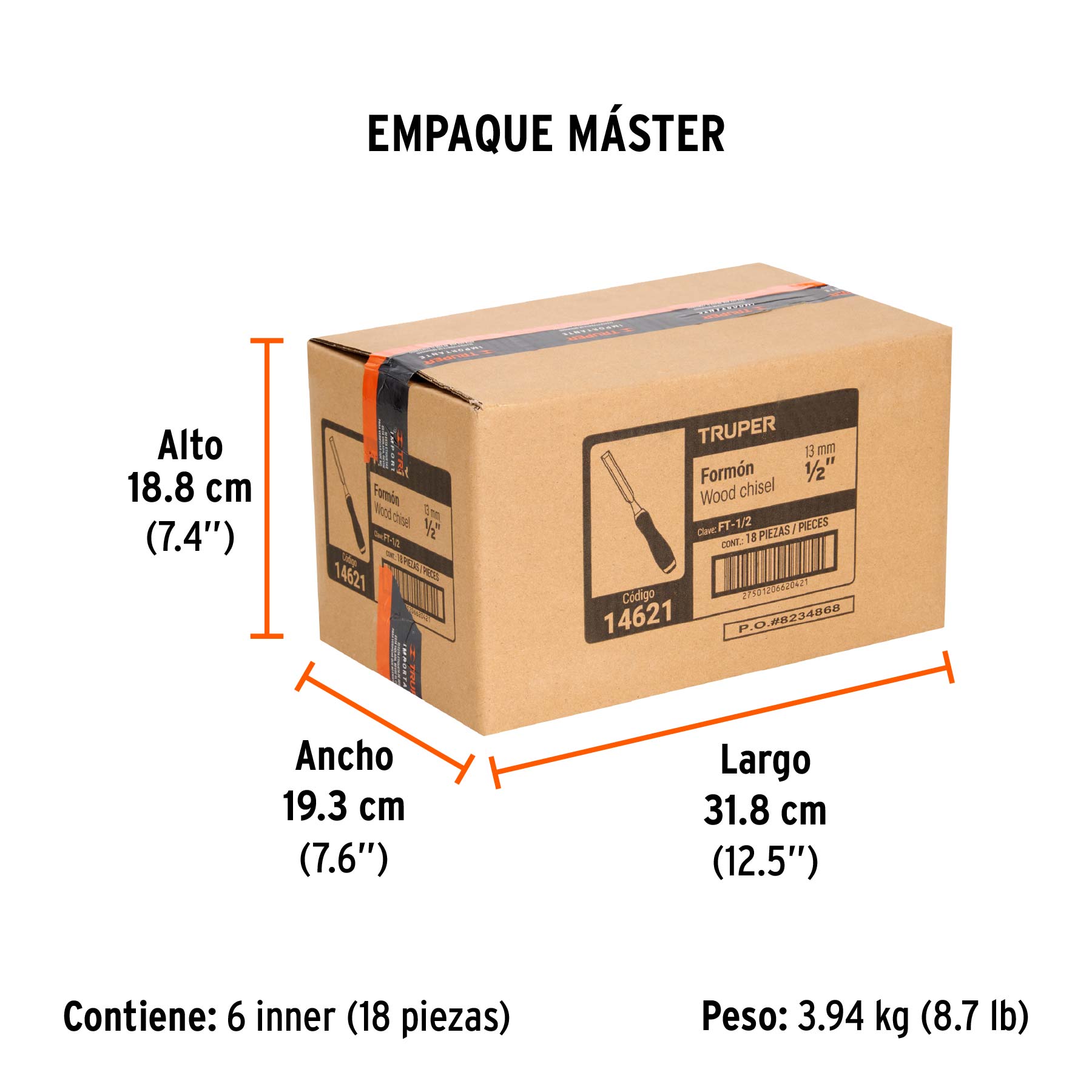 Formón 1/2" mango Comfort Grip, TRUPER - Empaque