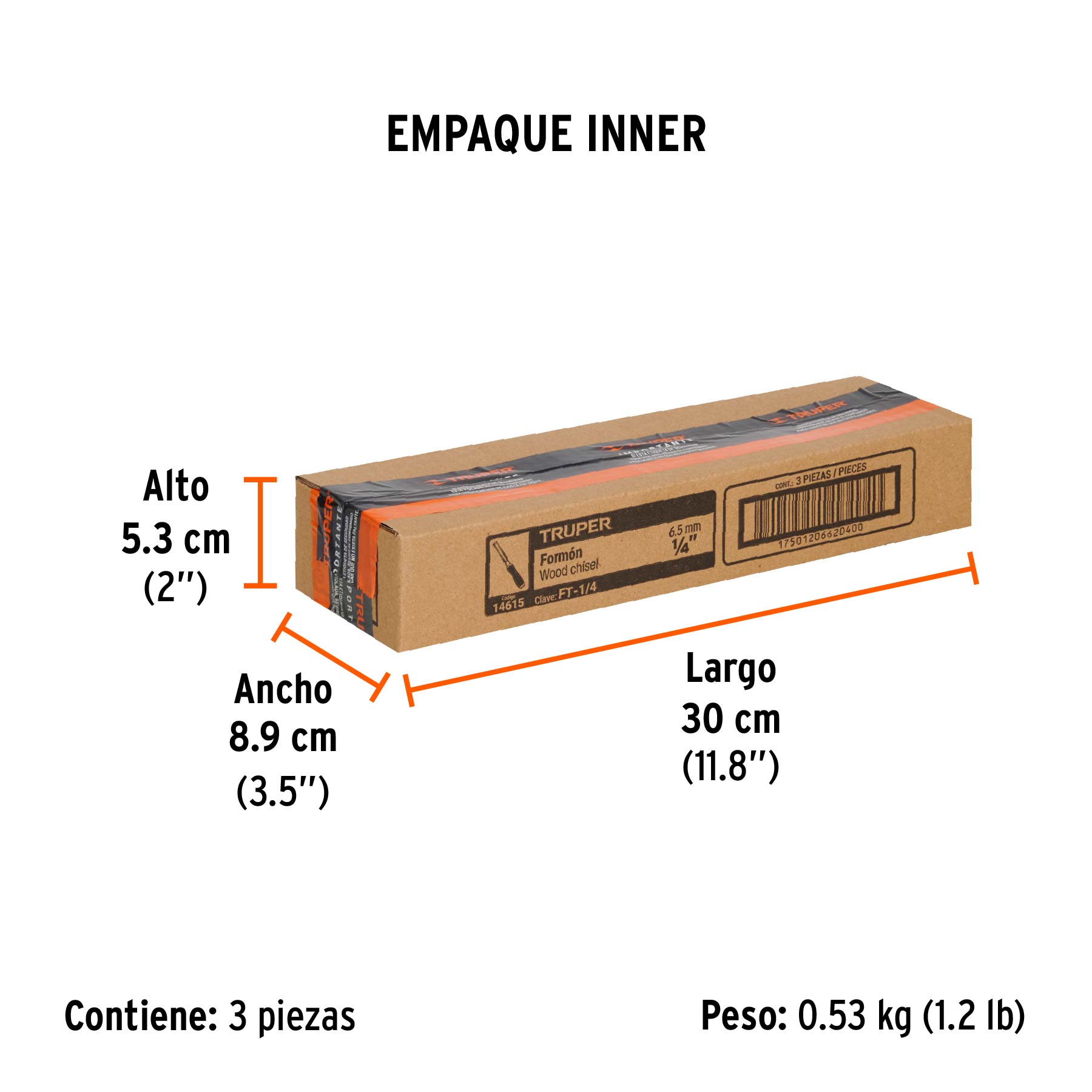 Formón 1/4" mango Comfort Grip, TRUPER - Empaque