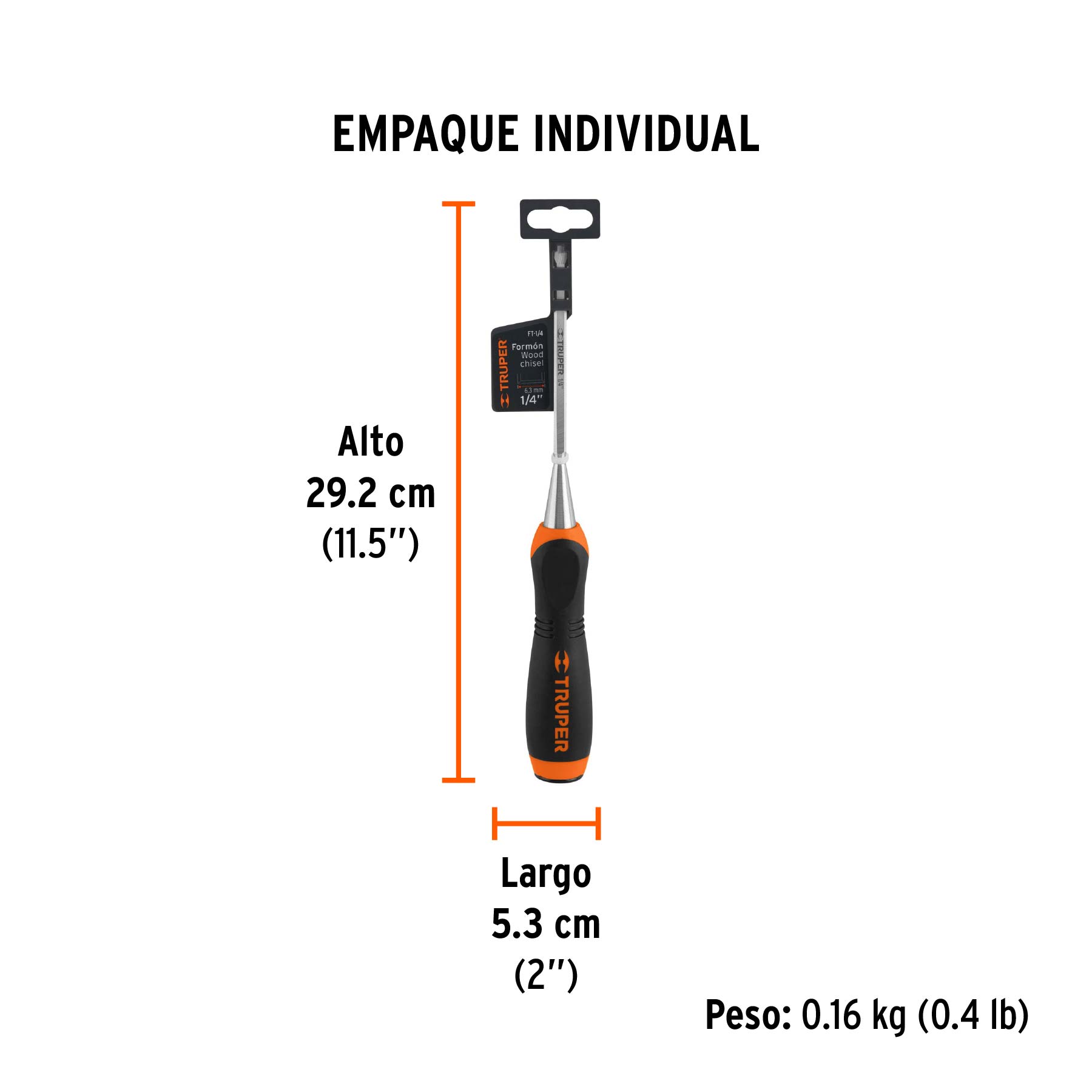 Formón 1/4" mango Comfort Grip, TRUPER - Empaque