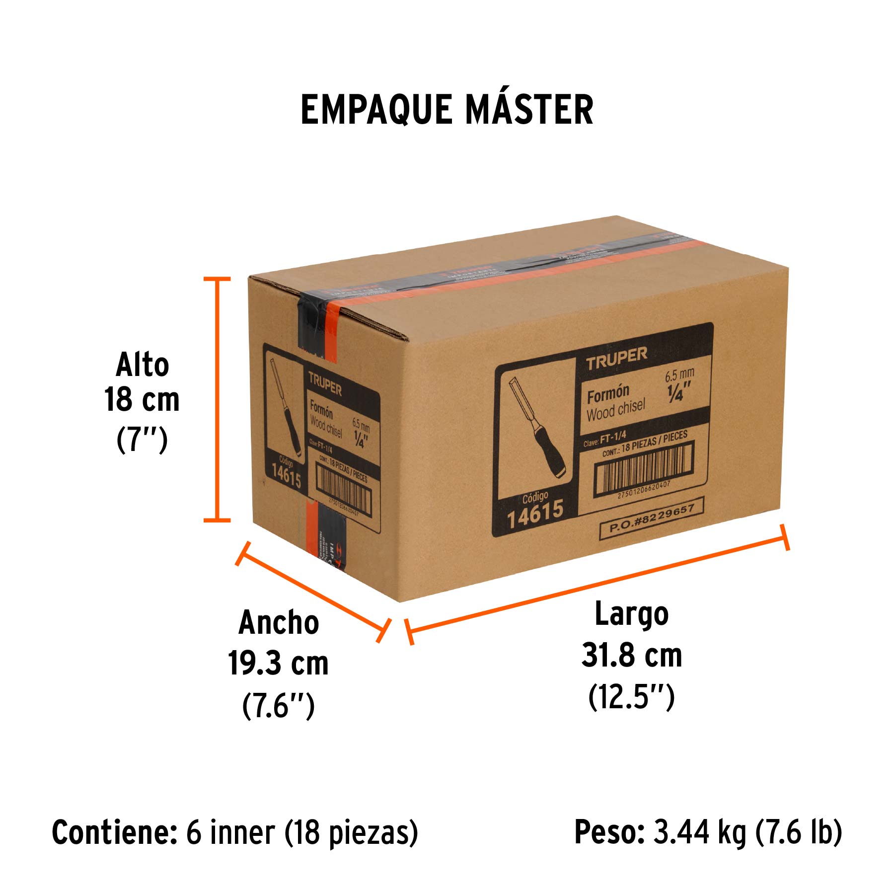 Formón 1/4" mango Comfort Grip, TRUPER - Empaque