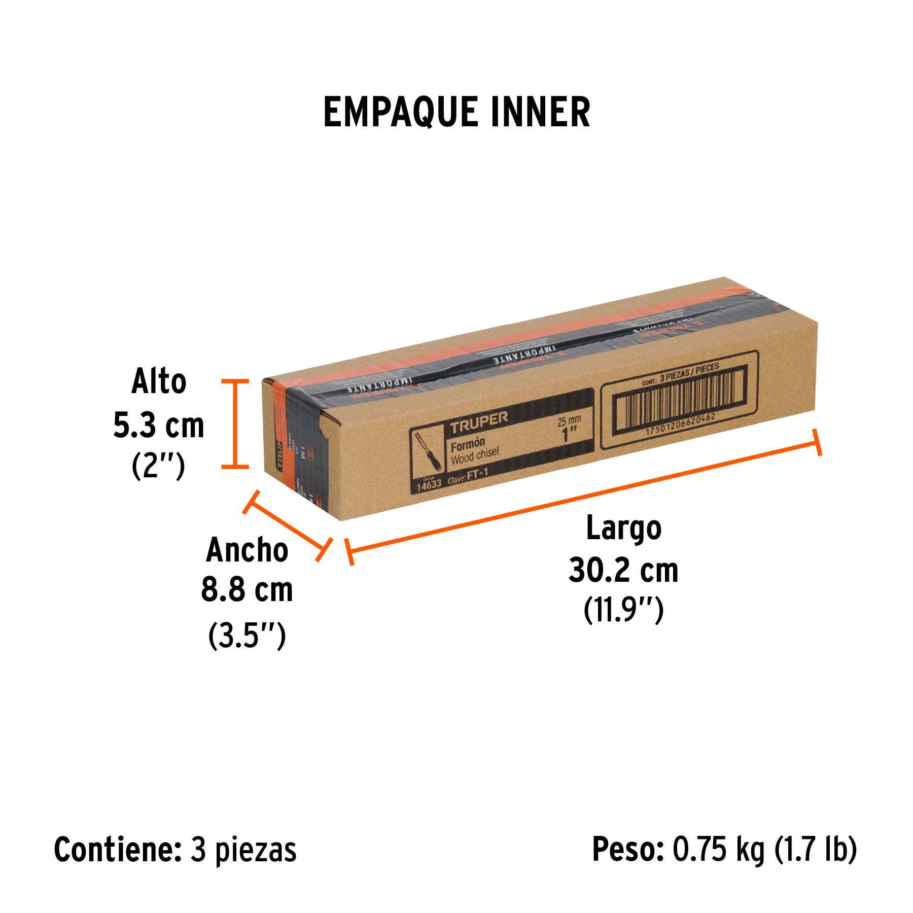 Formón 1" mango Comfort Grip, TRUPER - Empaque