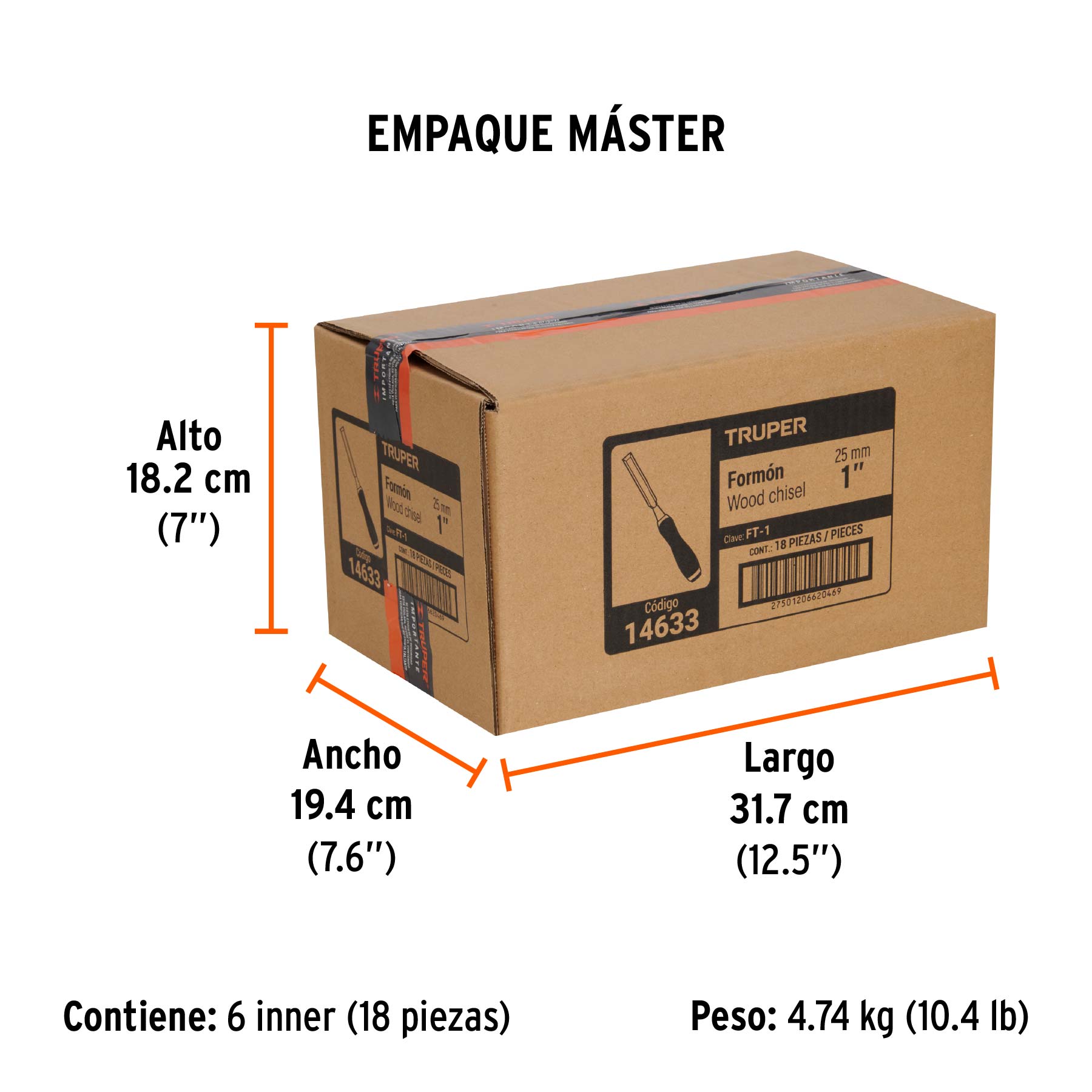 Formón 1" mango Comfort Grip, TRUPER - Empaque