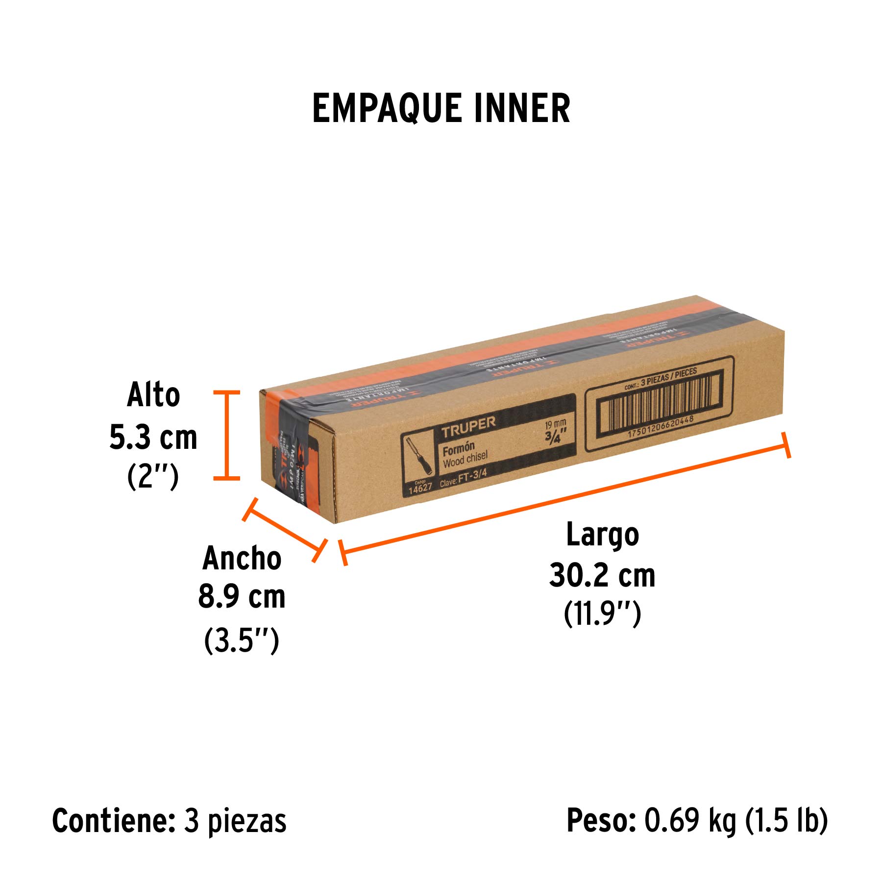Formón 3/4" mango Comfort Grip, TRUPER - Empaque