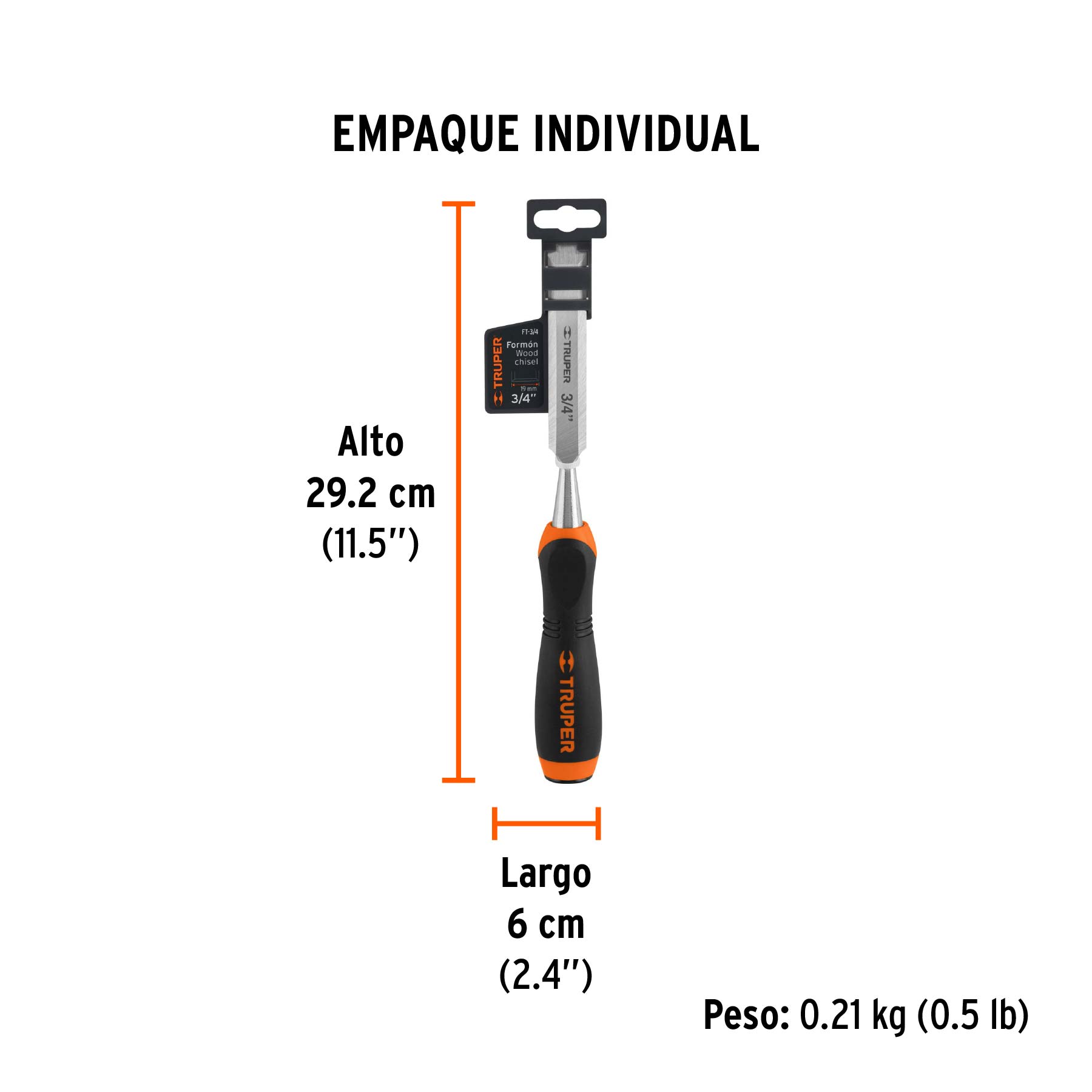 Formón 3/4" mango Comfort Grip, TRUPER - Empaque