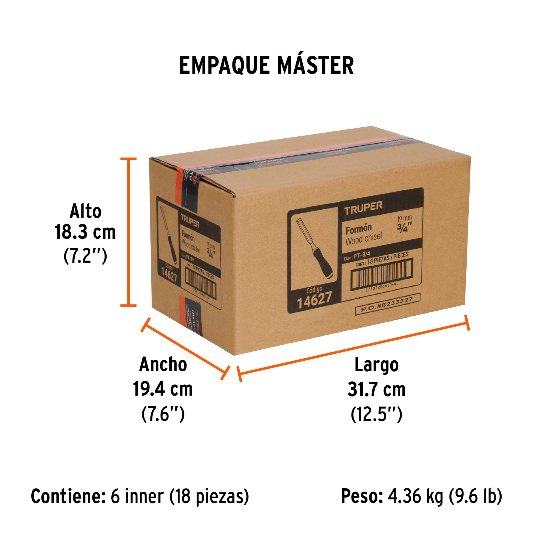Formón 3/4" mango Comfort Grip, TRUPER - Empaque