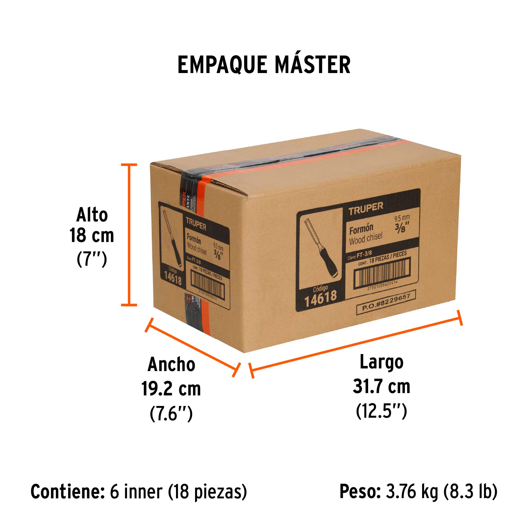 Formón 3/8" mango Comfort Grip, TRUPER - Empaque