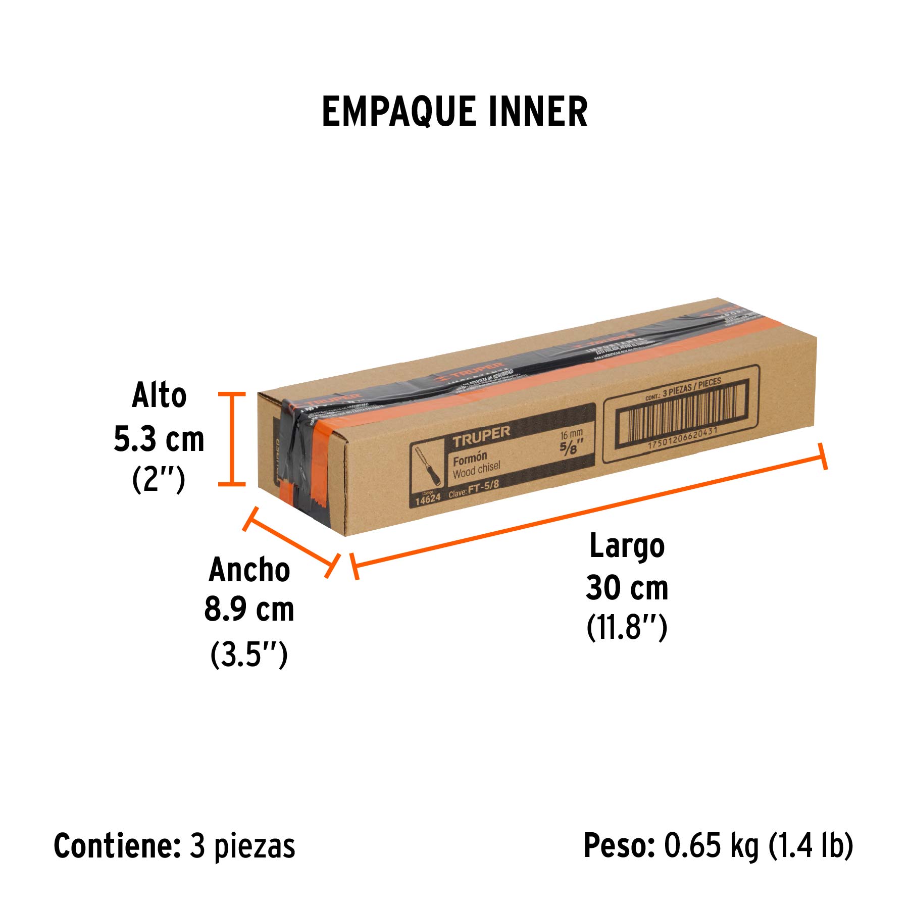 Formón 5/8" mango Comfort Grip, TRUPER - Empaque